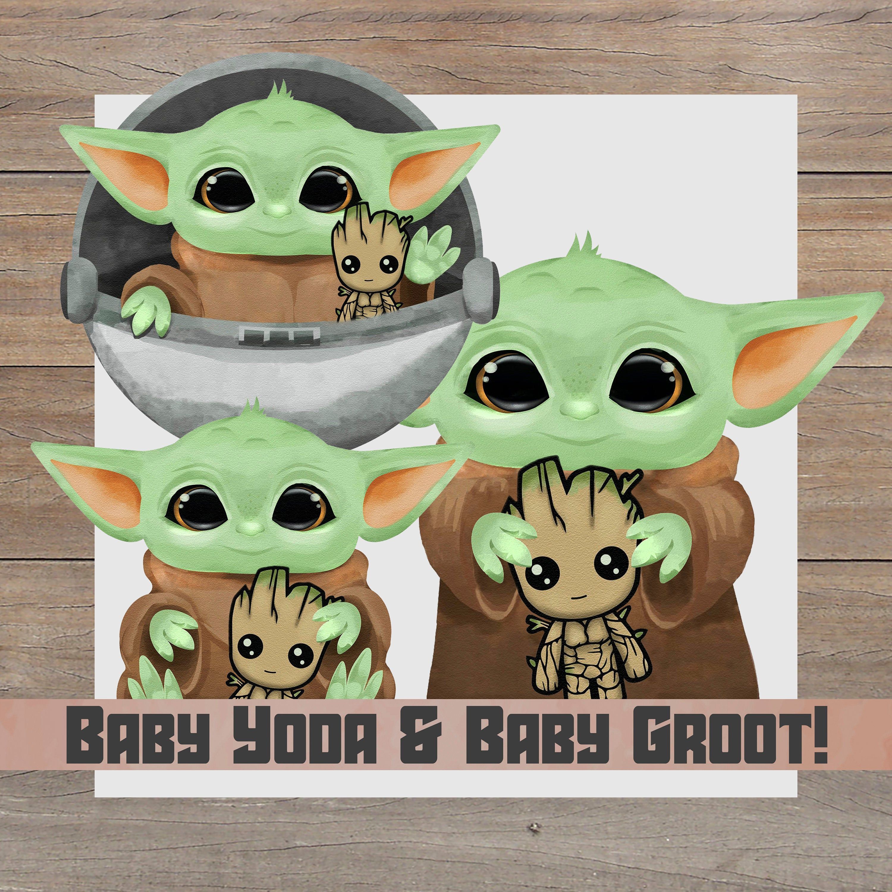 Baby Yoda and Baby Groot PNG triple pack! The Child Holding Baby Groot, Guardian of the Galaxy in his Spaceship, Sitting or Standing. Baby groot, Yoda drawing, Holding baby