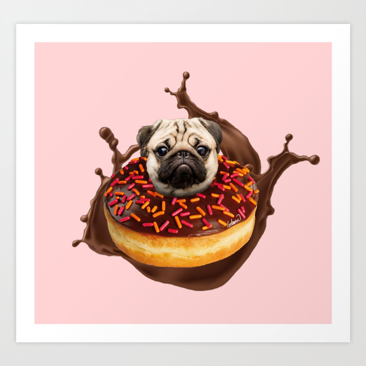 Pug Succulent Chocolate Donut Art Print