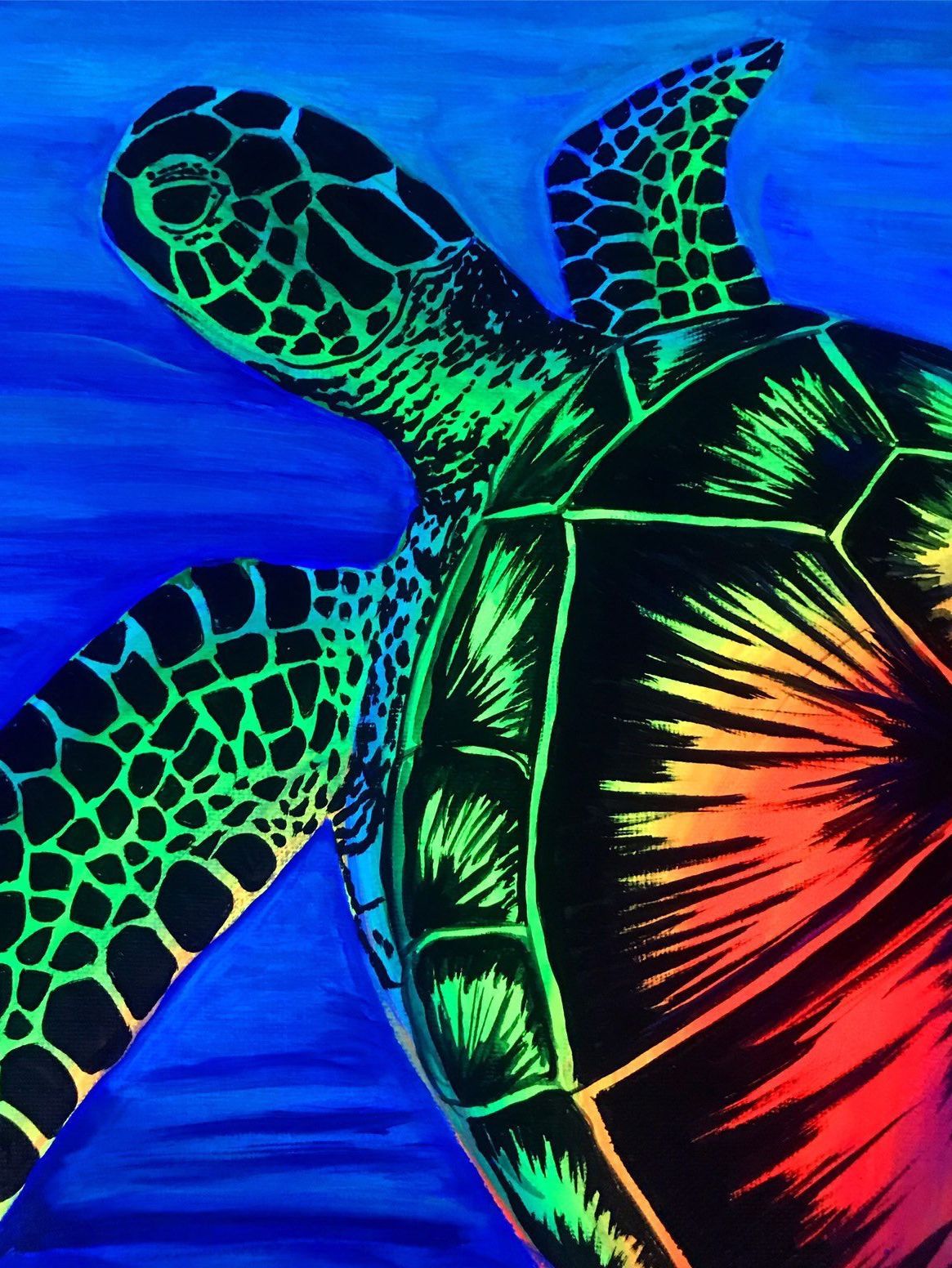 Sea turtle painting neon. Etsy. Turtle painting, Neon painting, Neon art painting