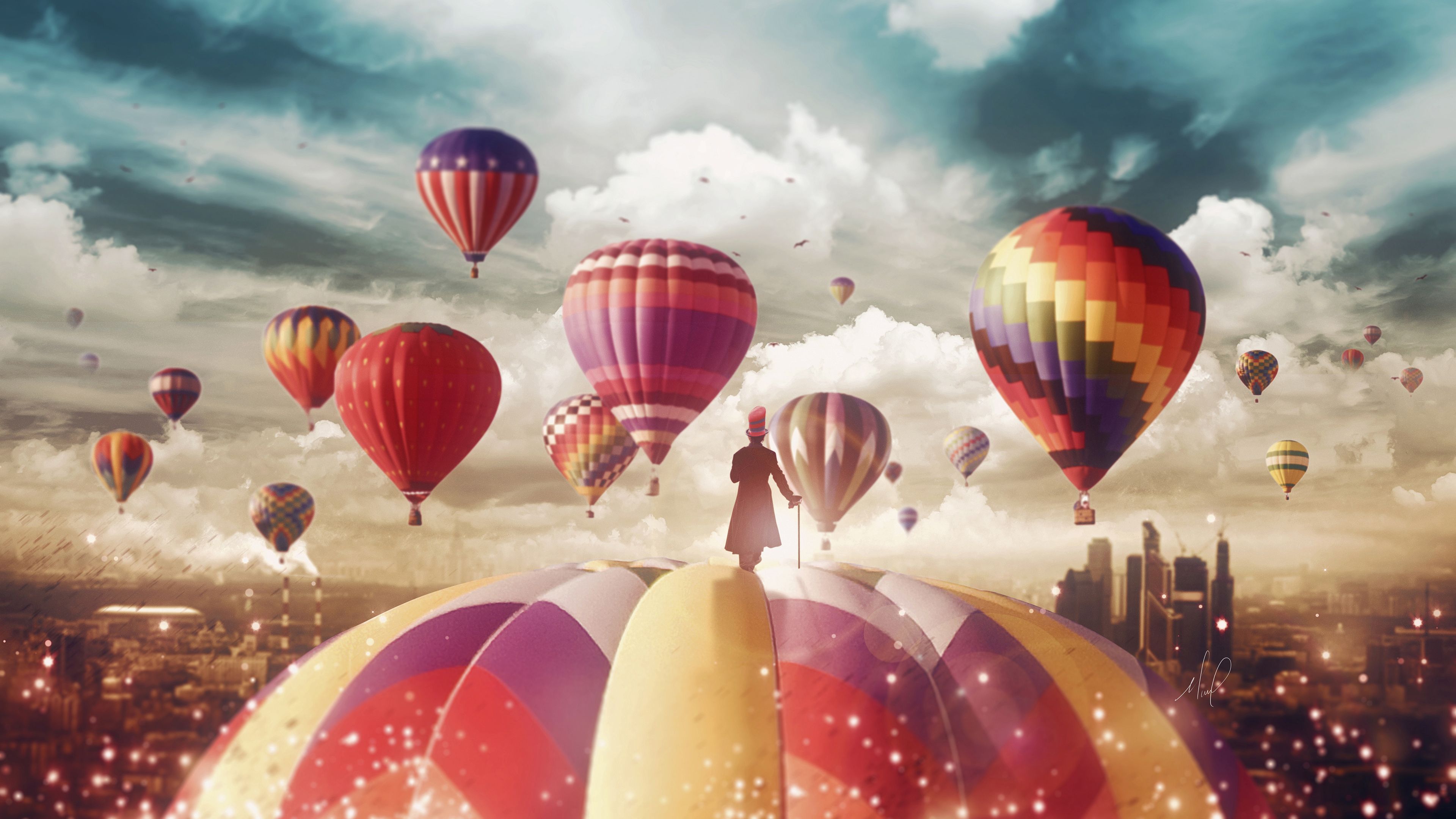 Hot air balloons Magician 4K Wallpaper
