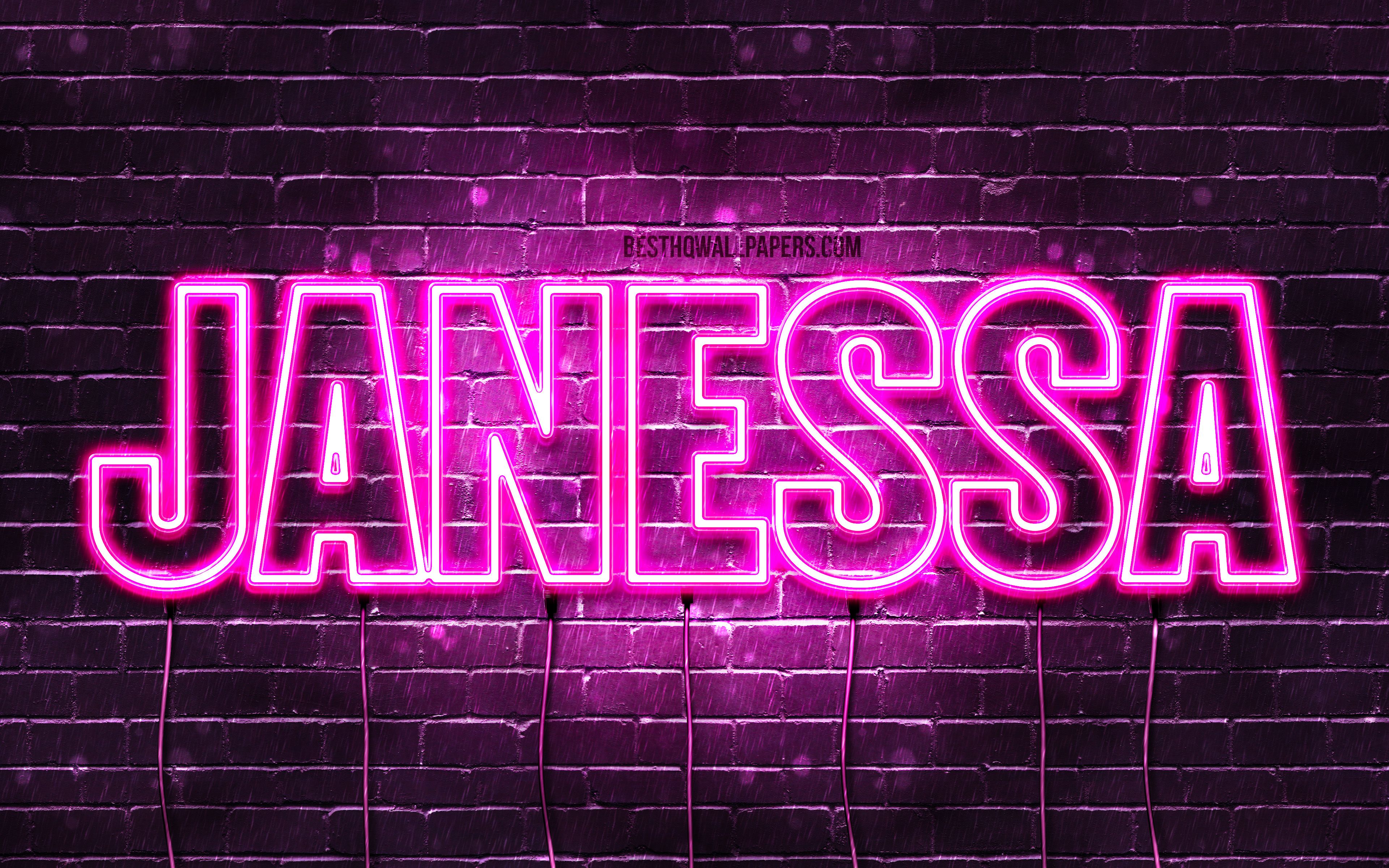 Download wallpaper Janessa, 4k, wallpaper with names, female names, Janessa name, purple neon lights, Happy Birthday Janessa, picture with Janessa name for desktop with resolution 3840x2400. High Quality HD picture wallpaper