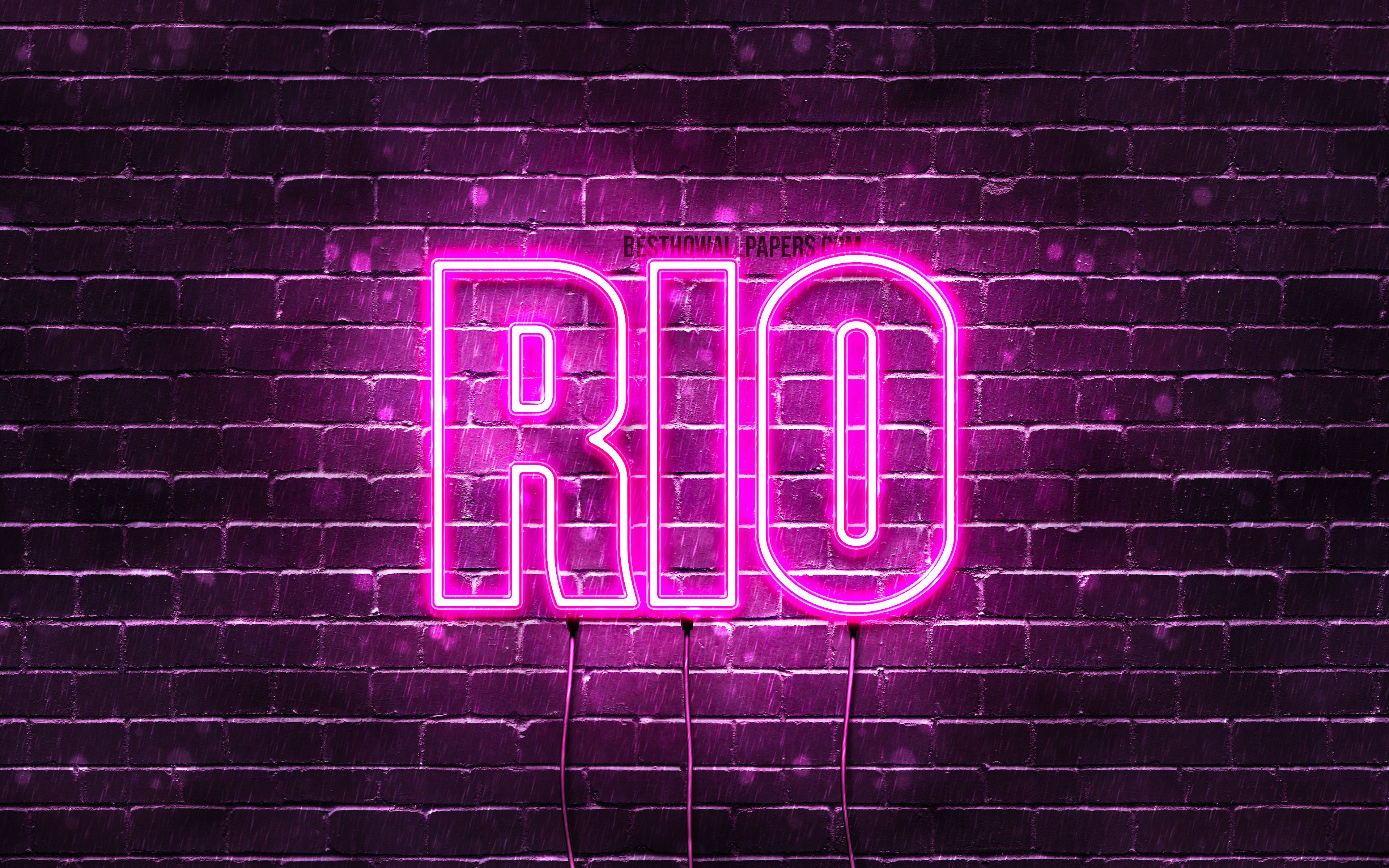 Download wallpaper Rio, 4k, wallpaper with names, female names, Rio name, purple neon lights, Happy Birthday Rio, popular japanese female names, picture with Rio name for desktop with resolution 3840x2400. High Quality