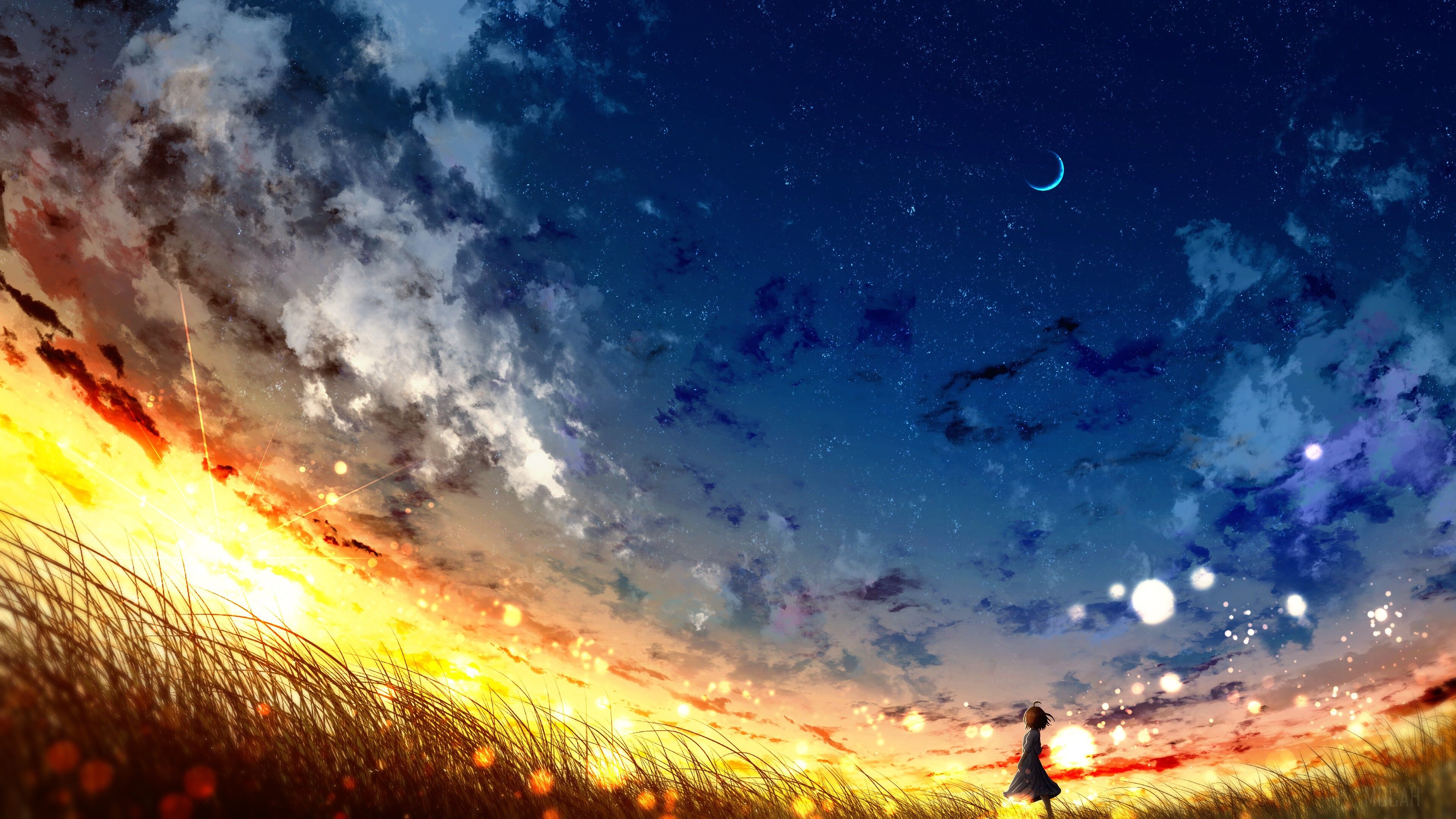 Sunset, Sky, Anime, Scenery 4k wallpaper HD Wallpaper