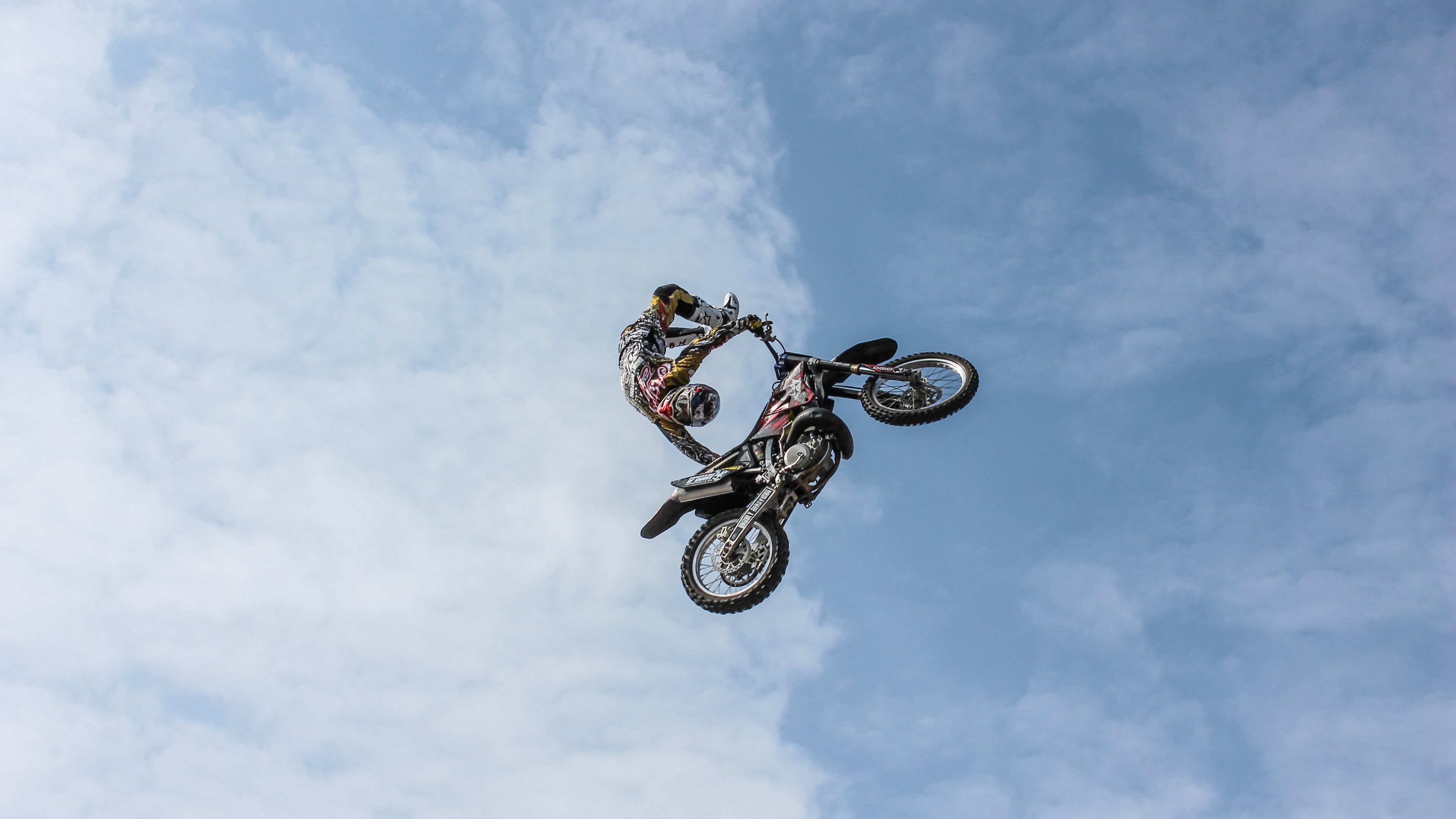 biker, motorcycle, extreme, trick, clouds, sky 4k 4k HD Wallpaper. HD motorcycles, Motorcycle wallpaper, Biker