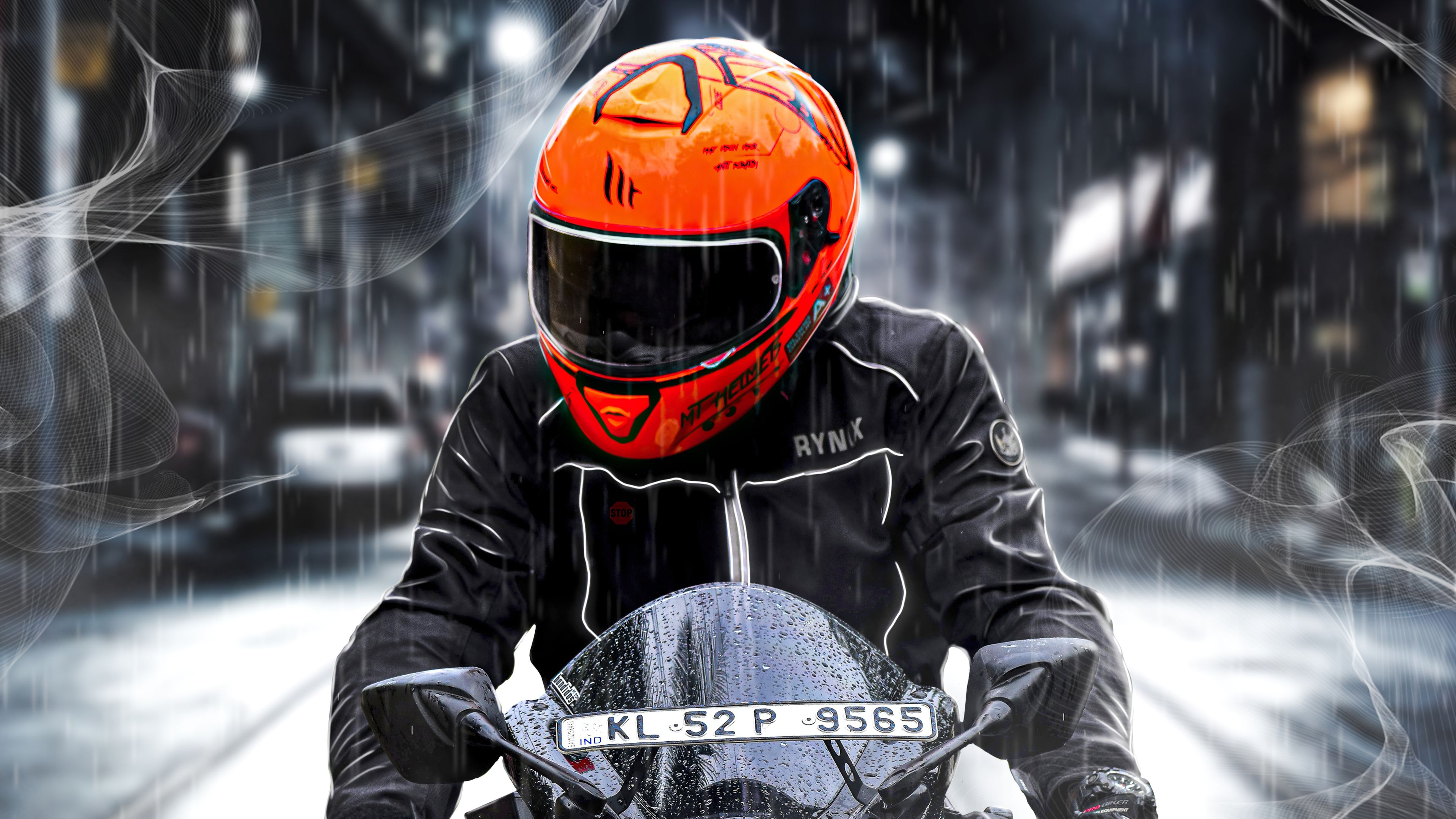Orange Helmet Biker 4k 2048x1152 Resolution HD 4k Wallpaper, Image, Background, Photo and Picture