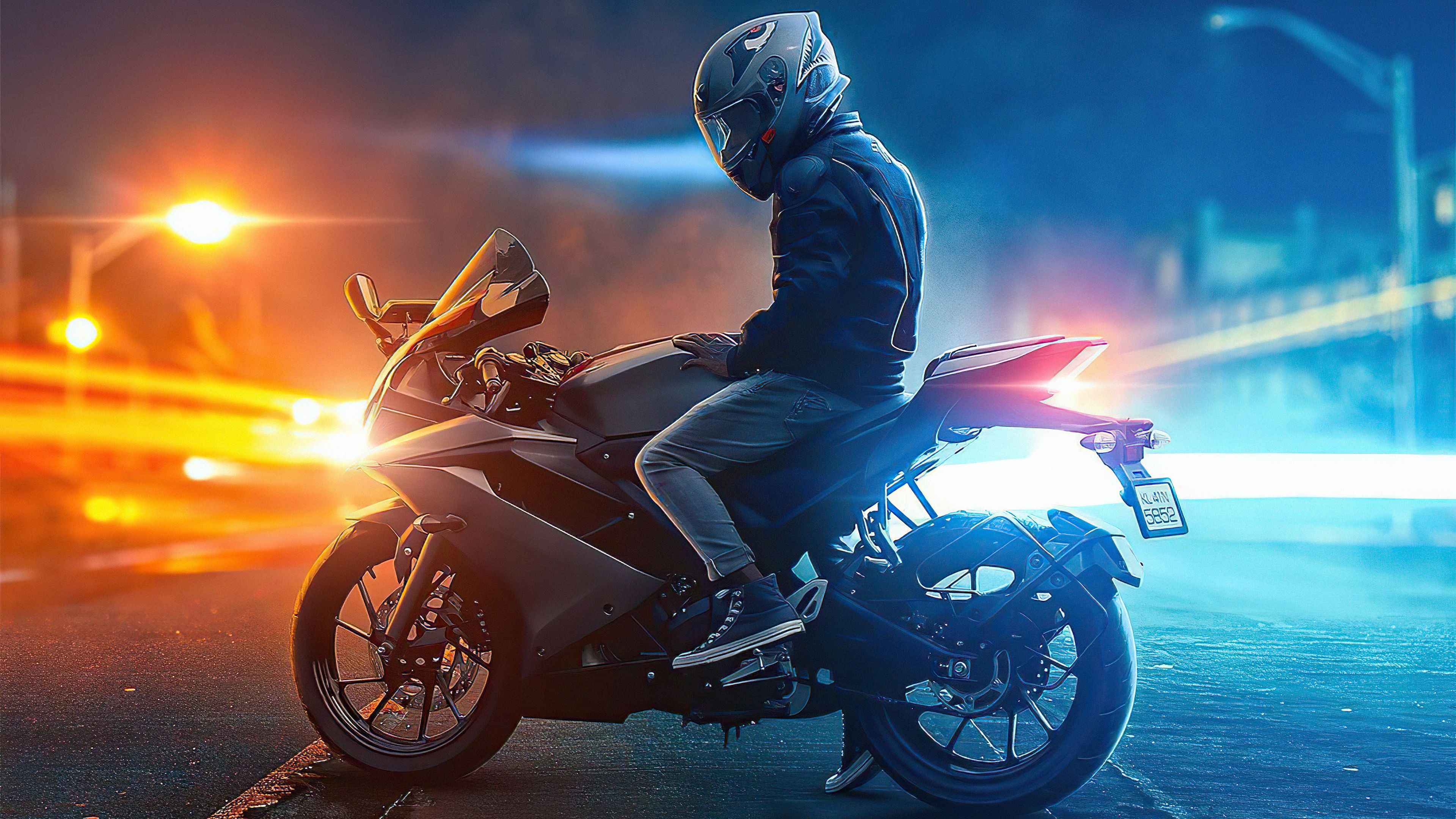 Biker On Road Lights 4k, HD Bikes, 4k Wallpaper, Image, Background, Photo and Picture