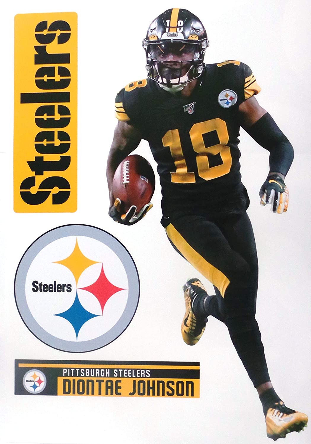 Diontae Johnson FATHEAD + Steelers Logo Set Official Vinyl Wall Graphics 17 INCH: Kitchen & Dining