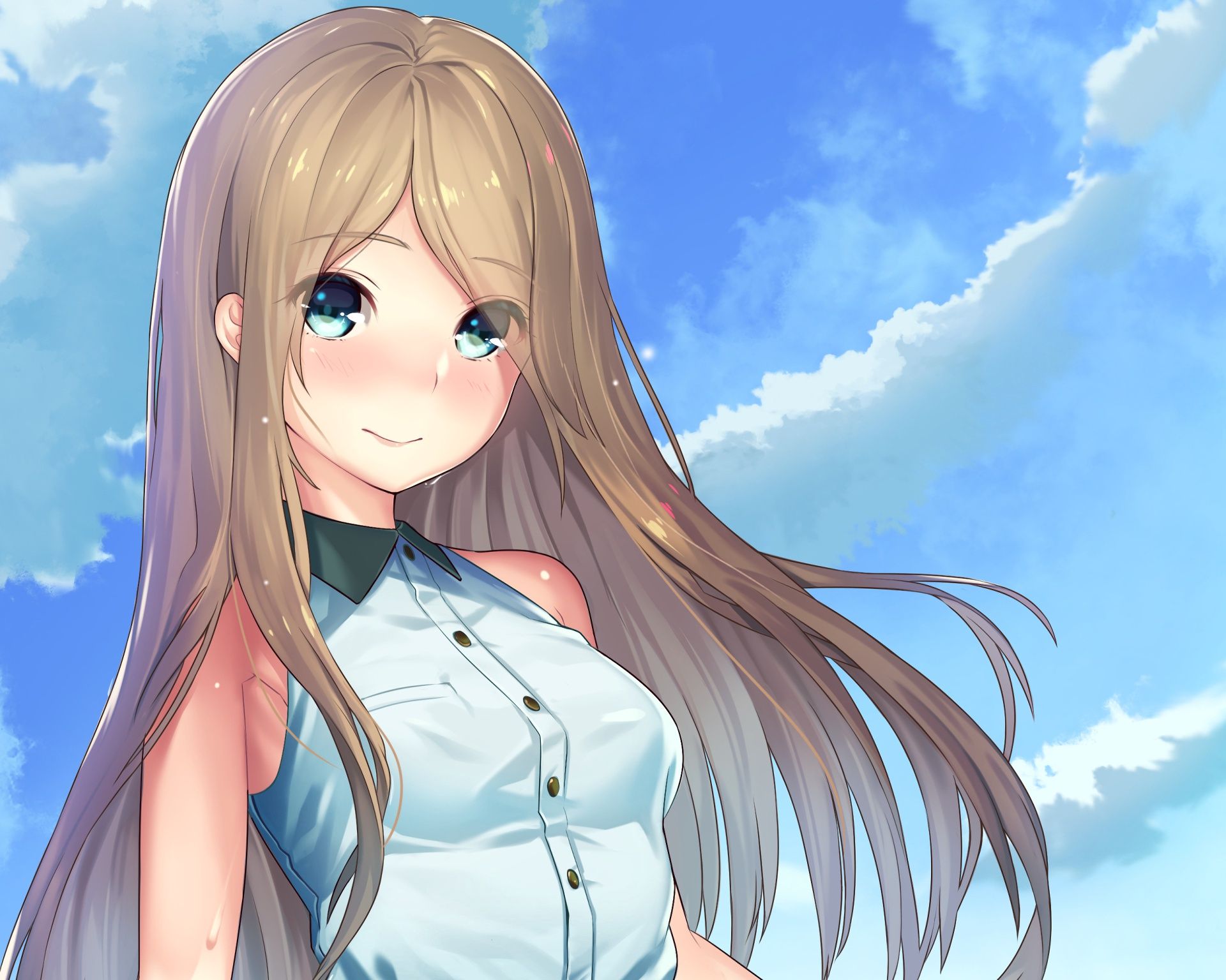 Wallpaper Cute, Blonde, Anime Girl, Clouds