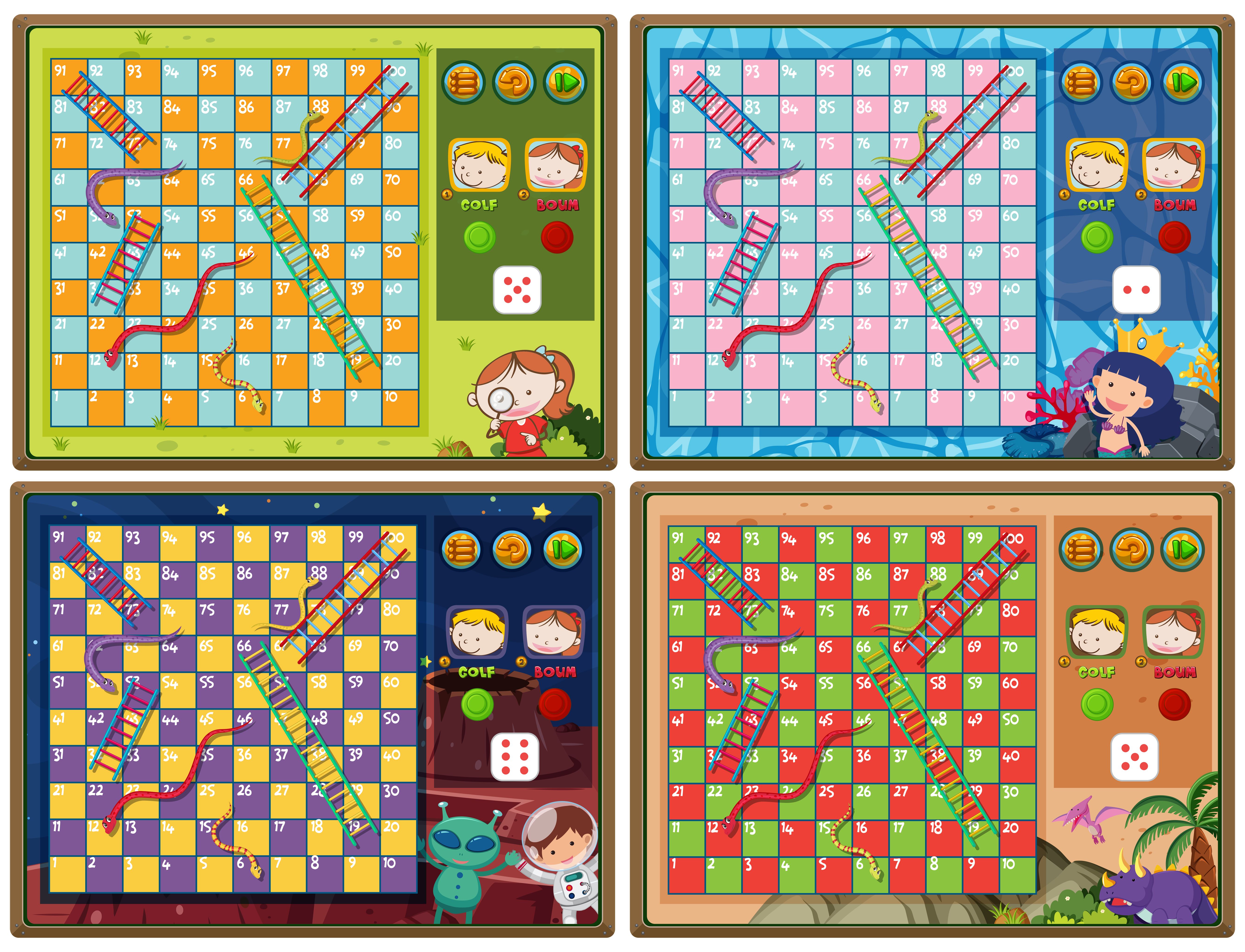 Set of snake and ladder games with four background