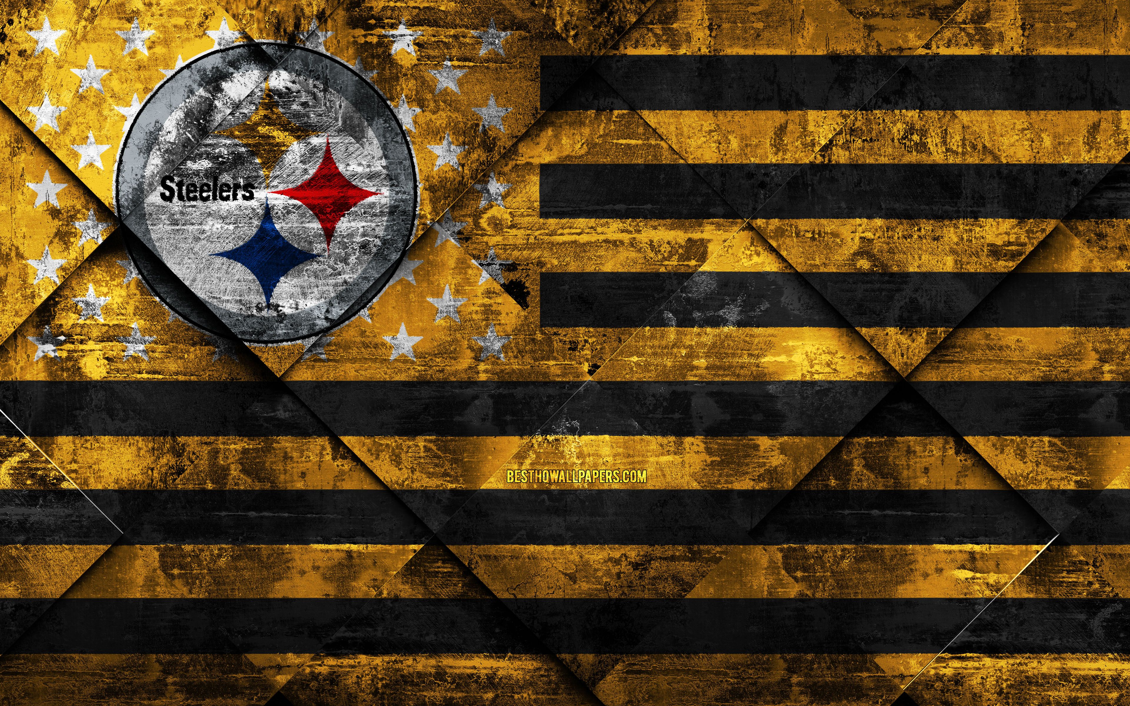 Download wallpapers Pittsburgh Steelers, NFL, 4k, wooden texture