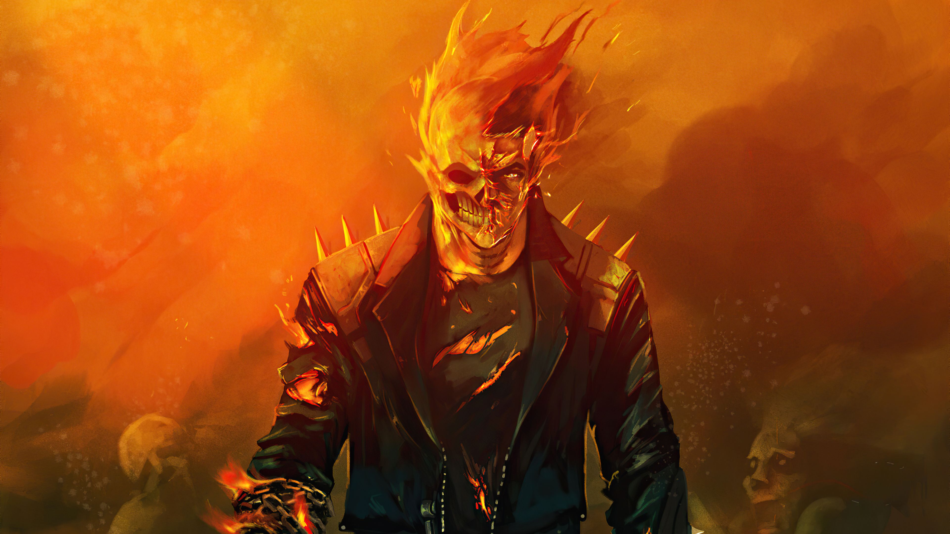 Flame Ghost Rider Marvel Comics Skull Wallpaper:3840x2160
