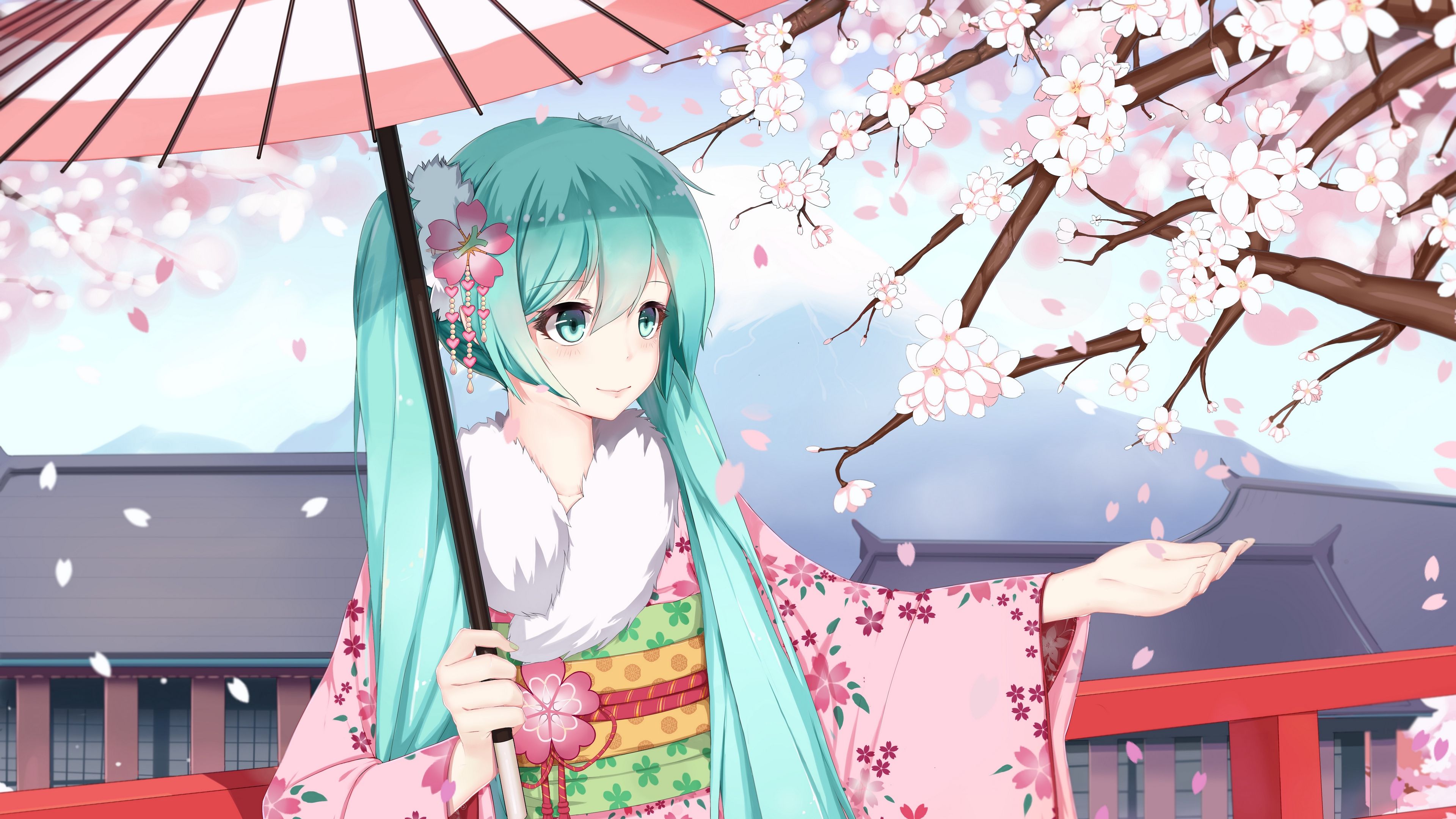 Wallpaper 4k sugar sound, vocaloid, hatsune miku, girl, anime, kimono, sakura 4k hatsune miku, sugar sound, Vocaloid