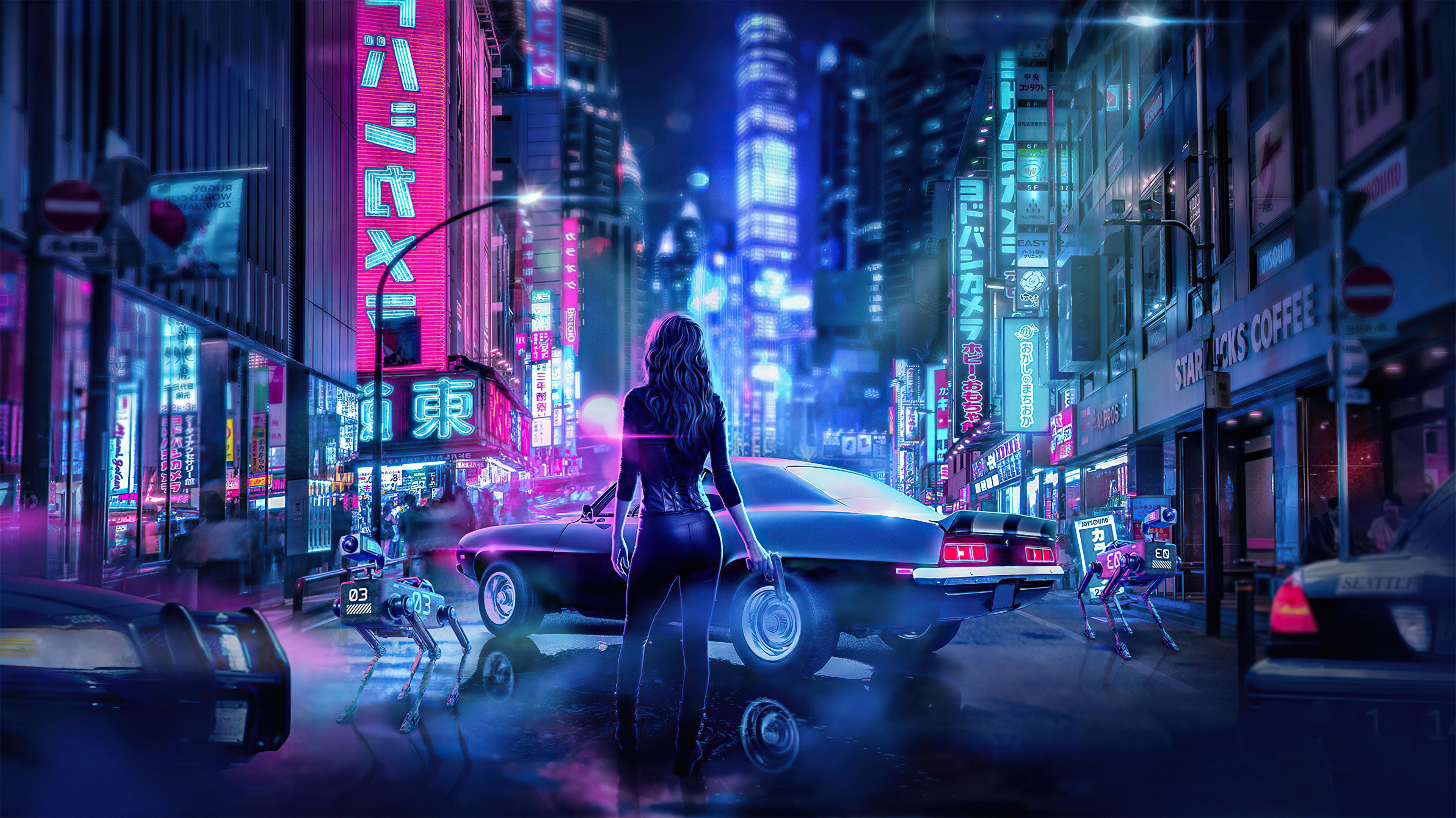 Cyber Japan Neon Lights Girl With Gun 4k, HD Artist, 4k Wallpaper, Image, Background, Photo and Picture