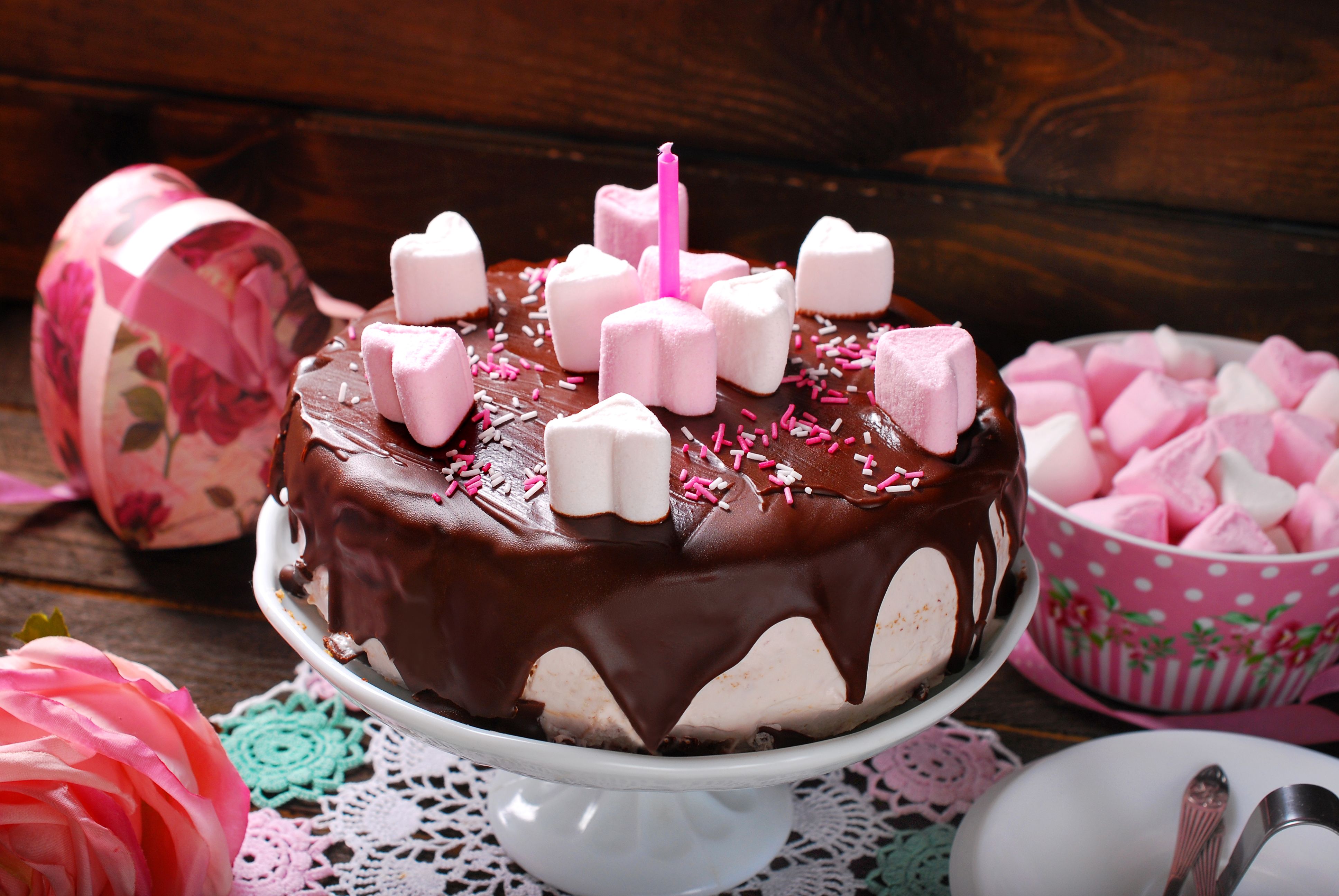 Desktop Wallpaper Chocolate Cakes Marshmallow Food Sweets 3872x2592