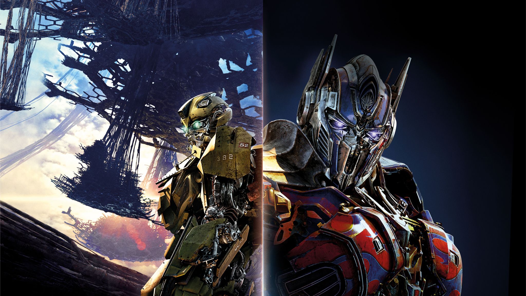 Desktop Wallpaper Bumblebee, Optimus Prime, Transformers: The Last Knight, Movie, Face Off, HD Image, Picture, Background, Sdqxxd