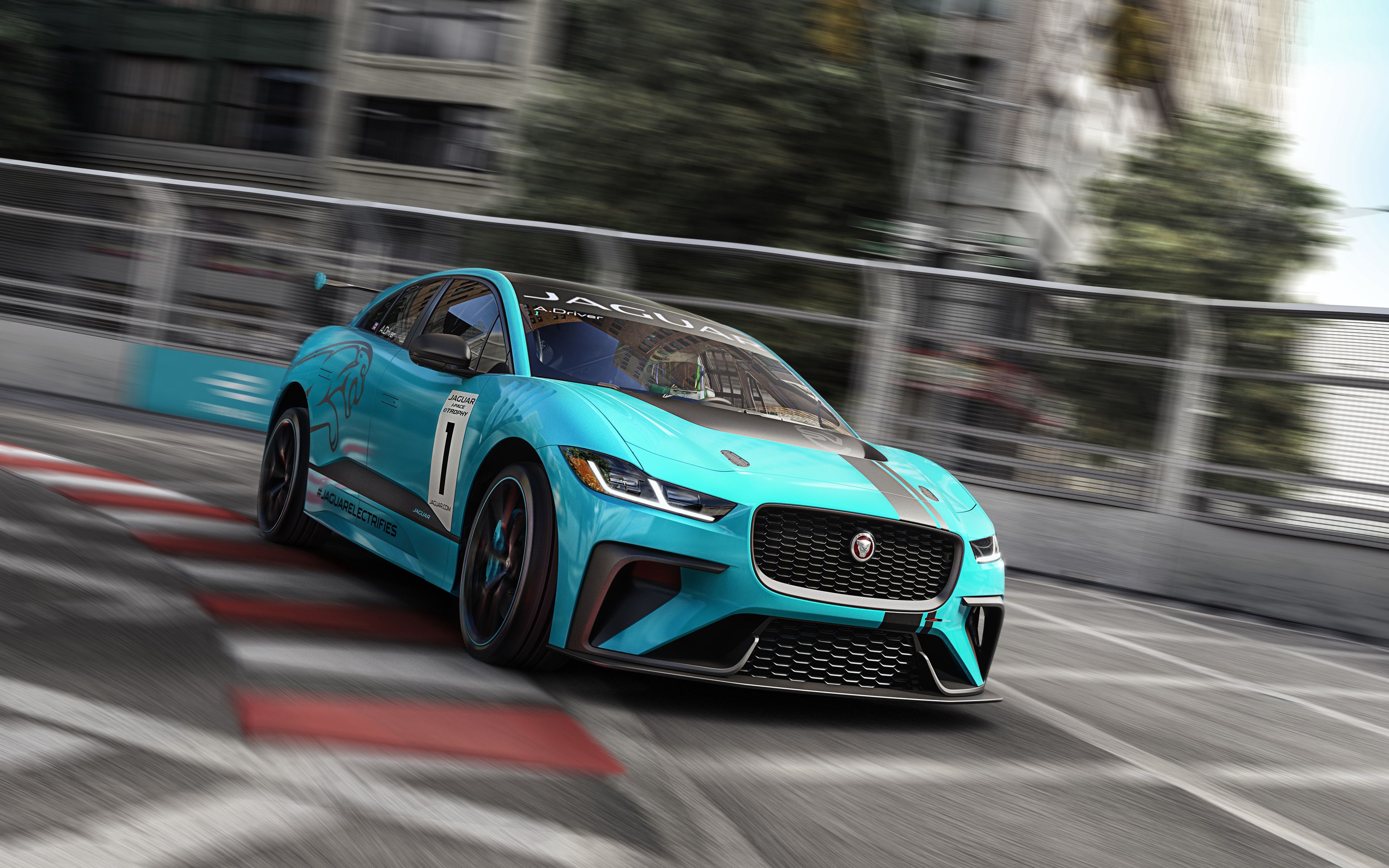 Jaguar I PACE eTROPHY Electric Race Car 4K Wallpaper