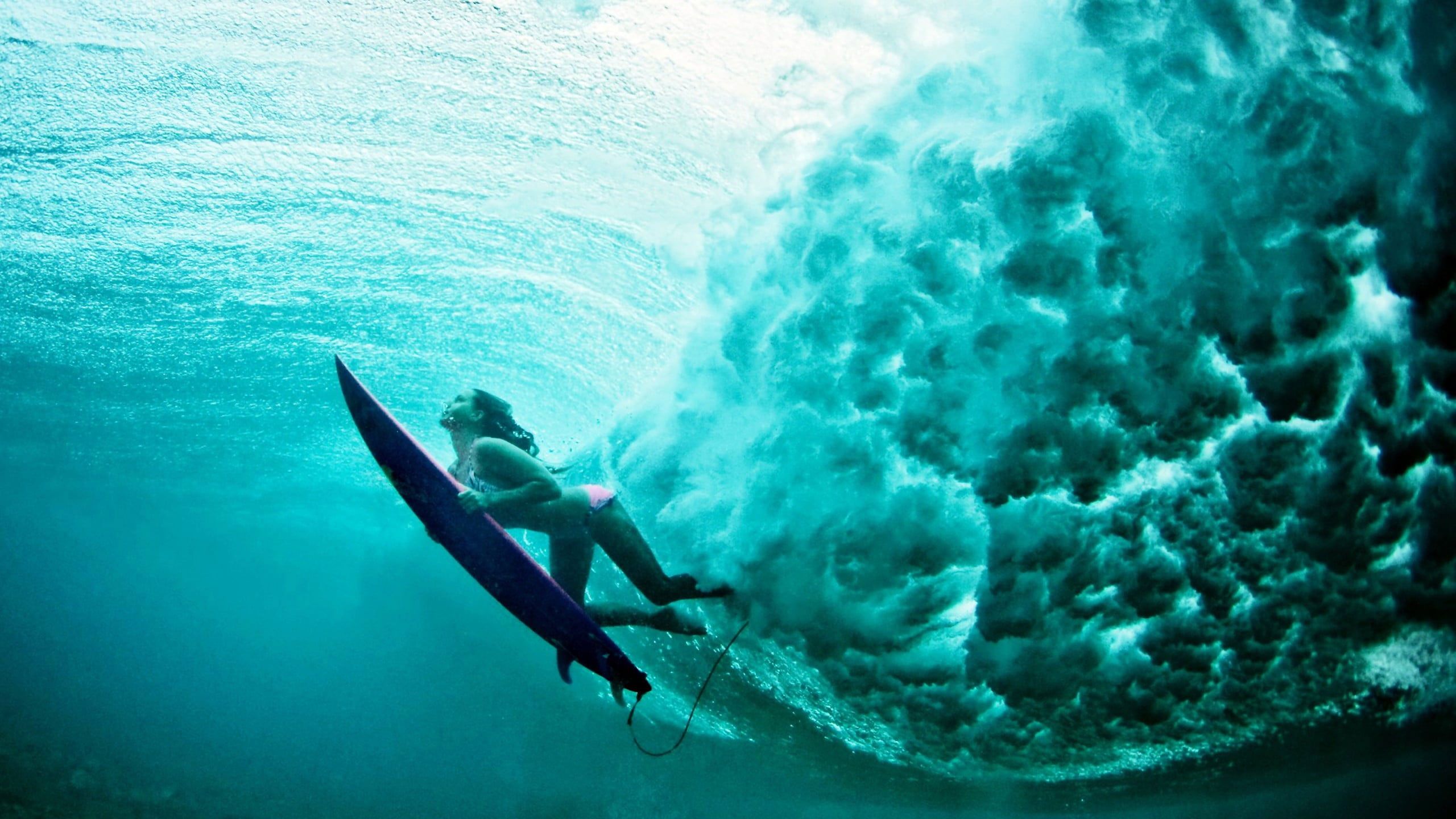 Blue surfboard, women, water, underwater, surfing, sports, sea • Wallpaper For You HD Wallpaper For Desktop & Mobile