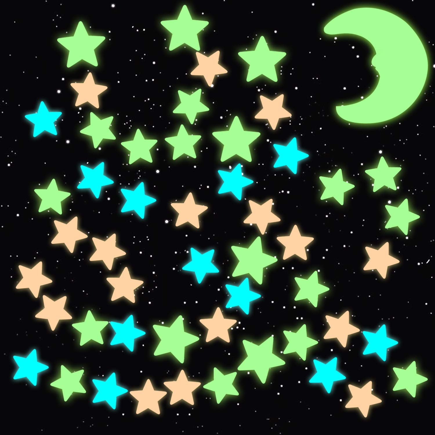 Glow in The Dark Stars for Ceiling -Fluorescent Plastic Star Decor for Kids Glowing Star Decals for Bedroom Valentines Day Decor Gift for Girls Boys: Kitchen & Dining