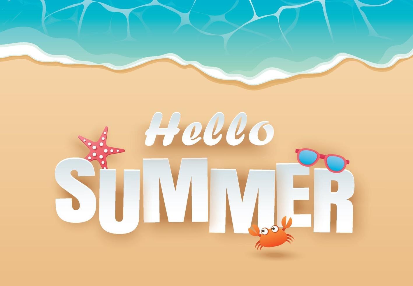 Hello summer beach top view travel and vacation background