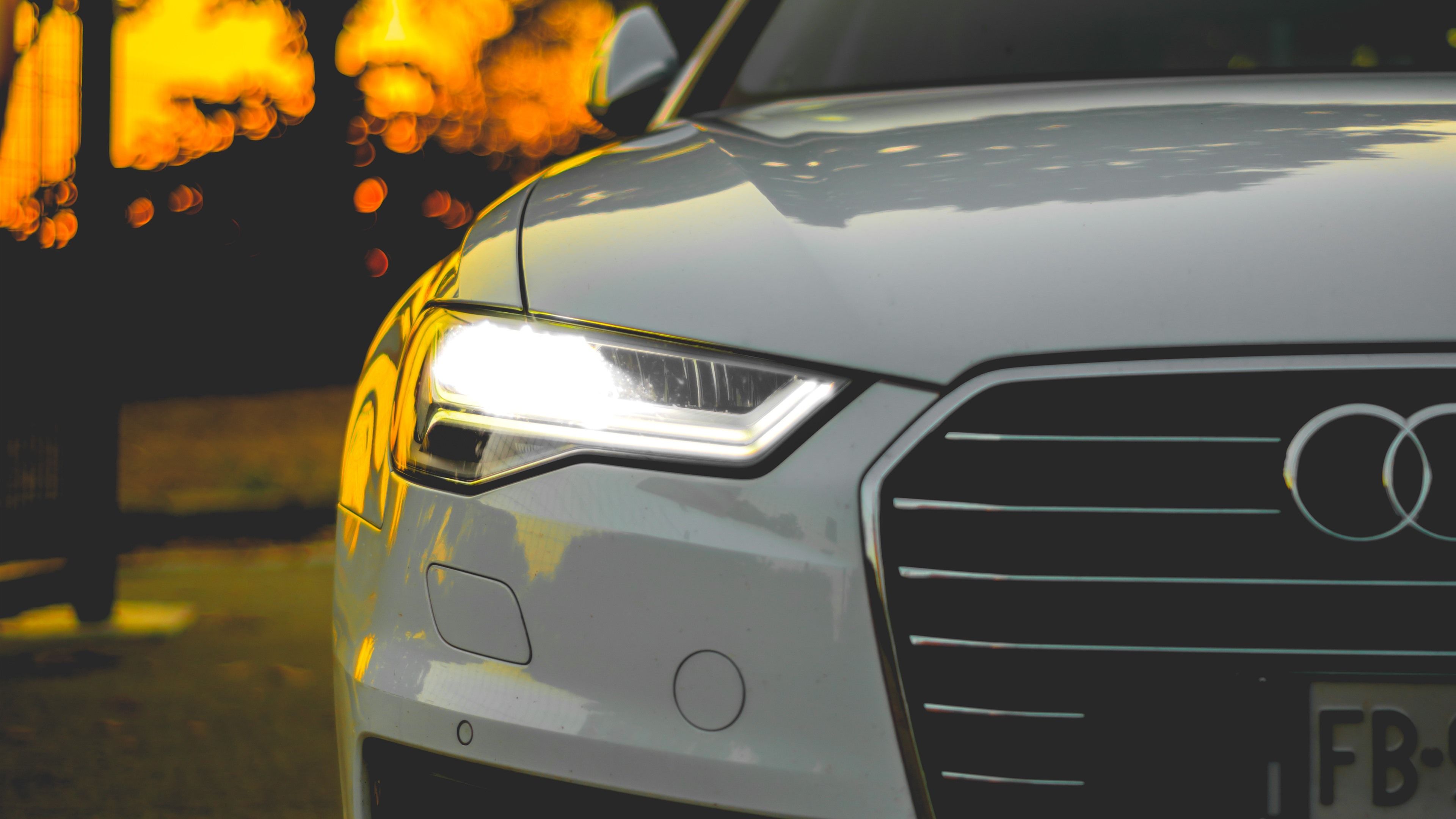 Wallpaper Audi white car front view, headlight 3840x2160 UHD 4K Picture, Image
