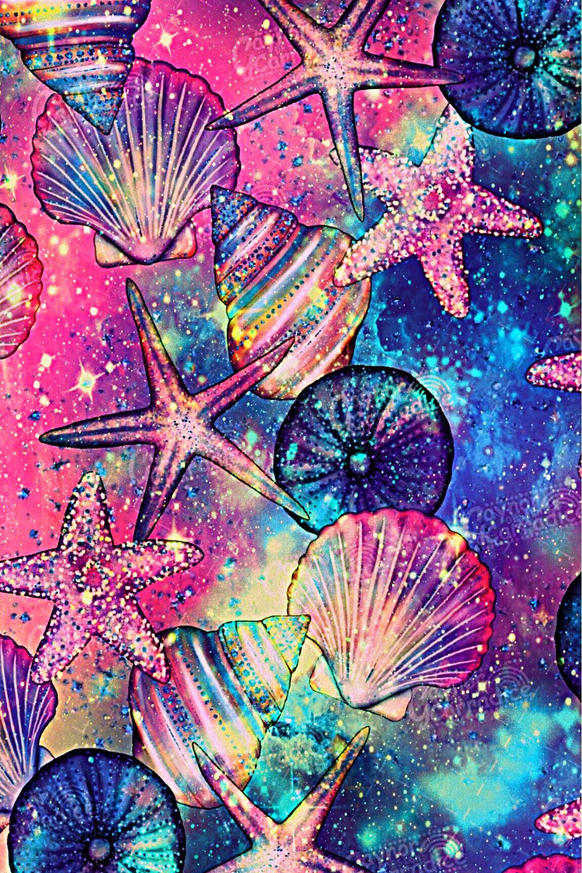 wallpaper #lockscreen #glitter #sparkle #galaxy #summer #beach #seashells #pink #blue #colorful. Wallpaper pink cute, Cat phone wallpaper, Wallpaper iphone love