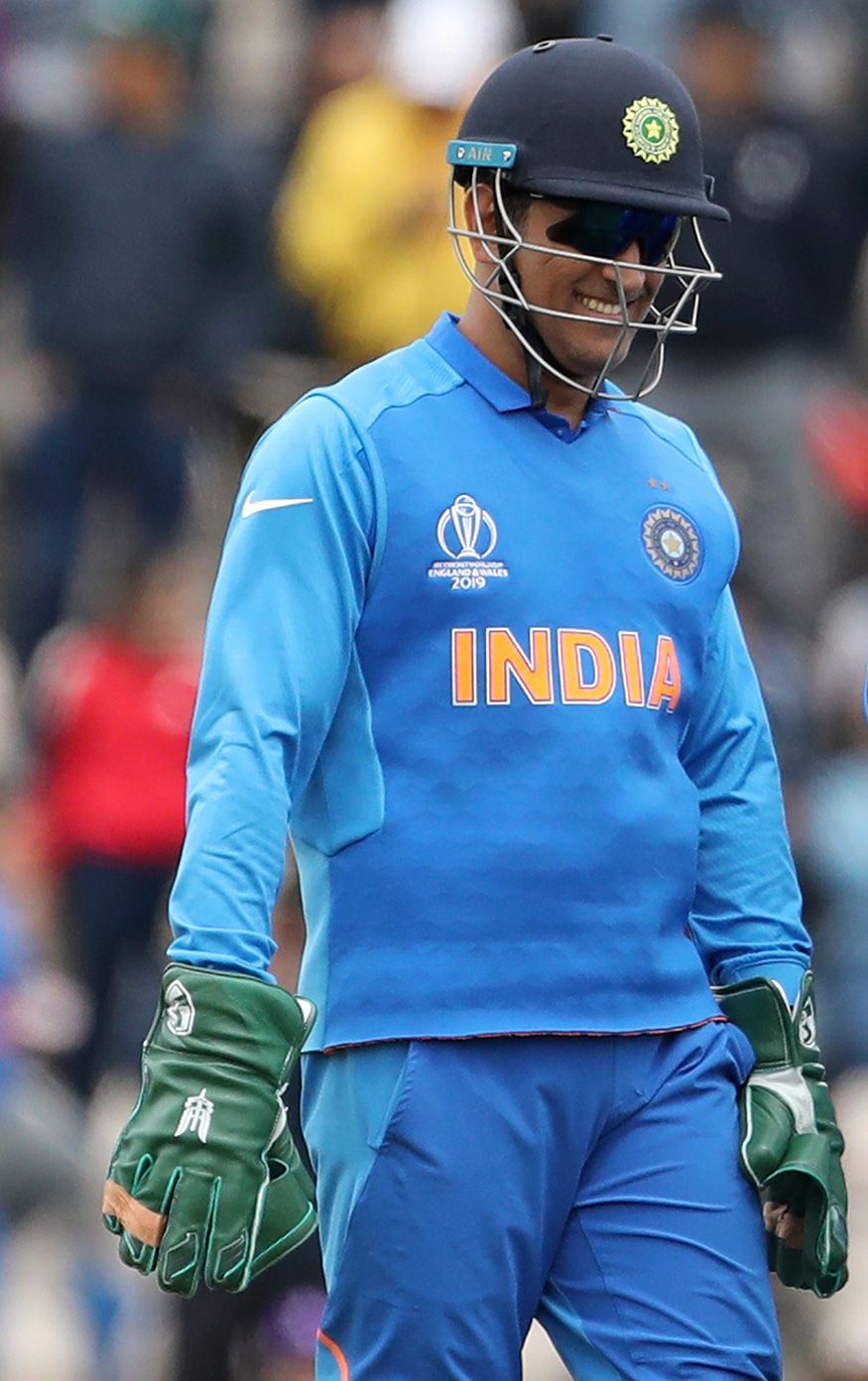 Ms Dhoni Smiles After The Dismissal Of A South African Dhoni Helmet Smiling