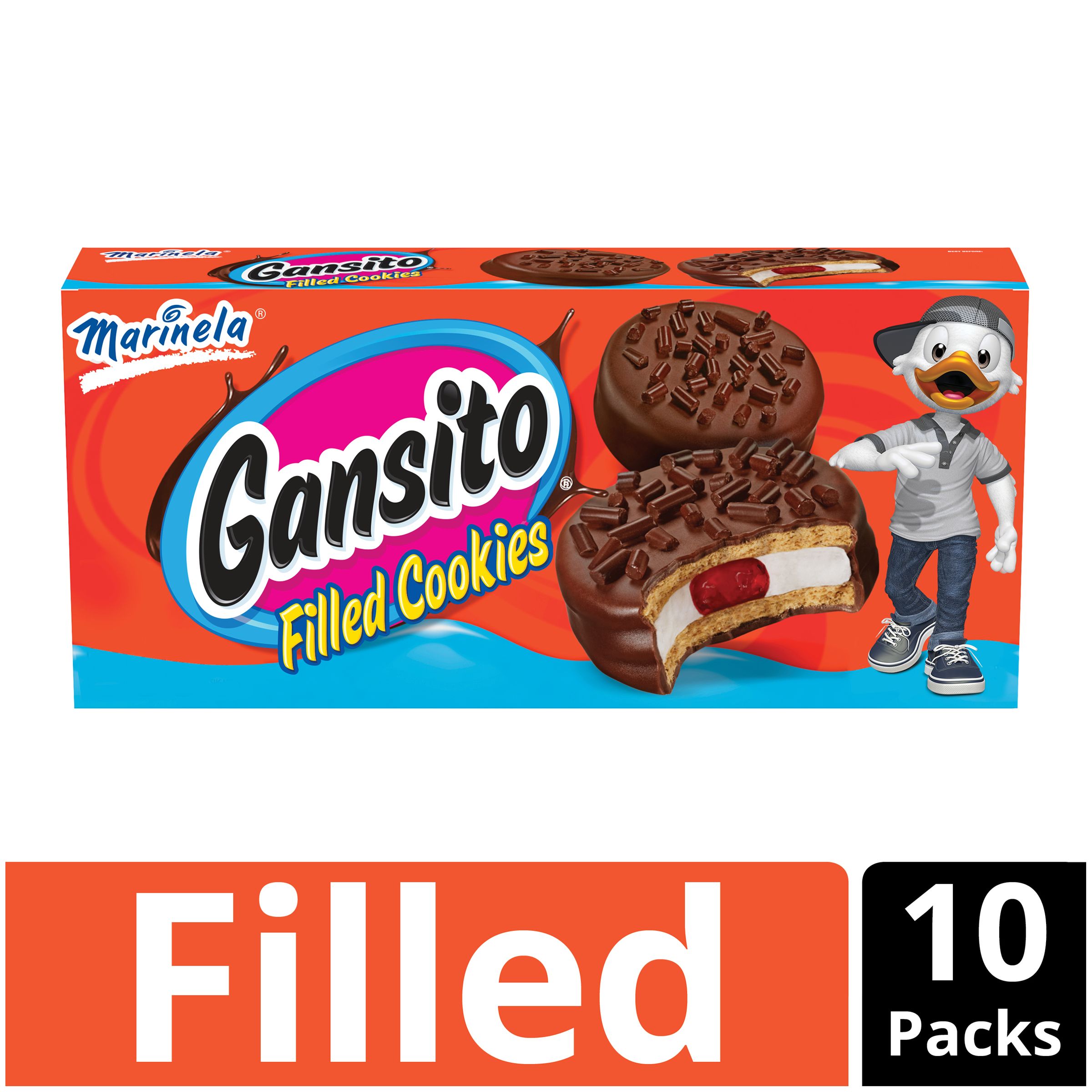 Marinela Gansito Strawberry and Crème Filled Snack Cakes with Chocolate Coating, Artificially Flavored, 10 Count Box, 14.8 oz