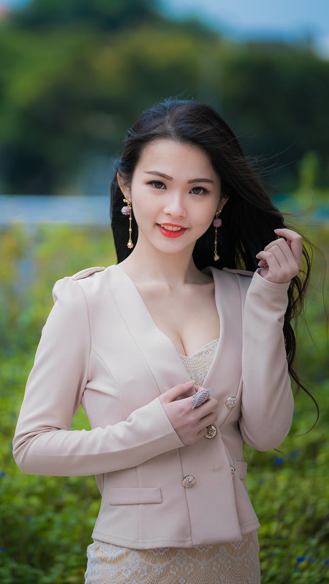 Desktop Wallpaper Brunette girl Bokeh Pose Girls Asian 1080x1920