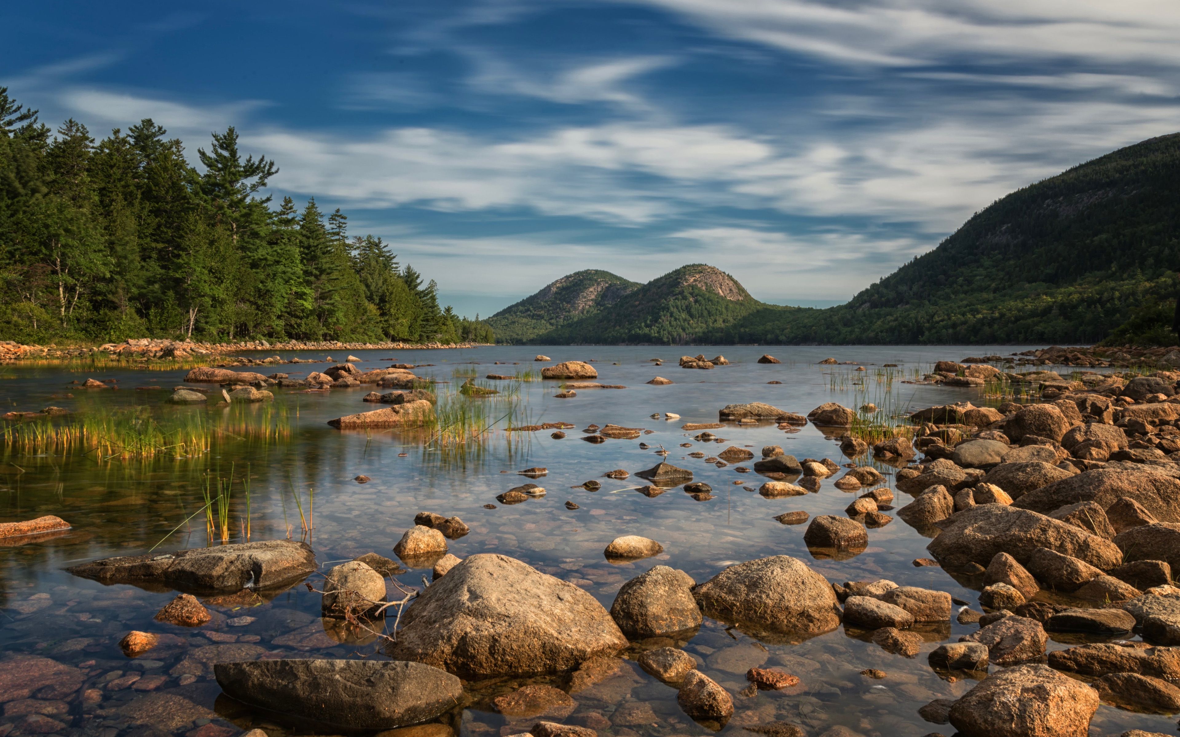 Download wallpaper Acadia National Park, 4k, lake, beautiful nature, mountains, USA, America for desktop with resolution 3840x2400. High Quality HD picture wallpaper