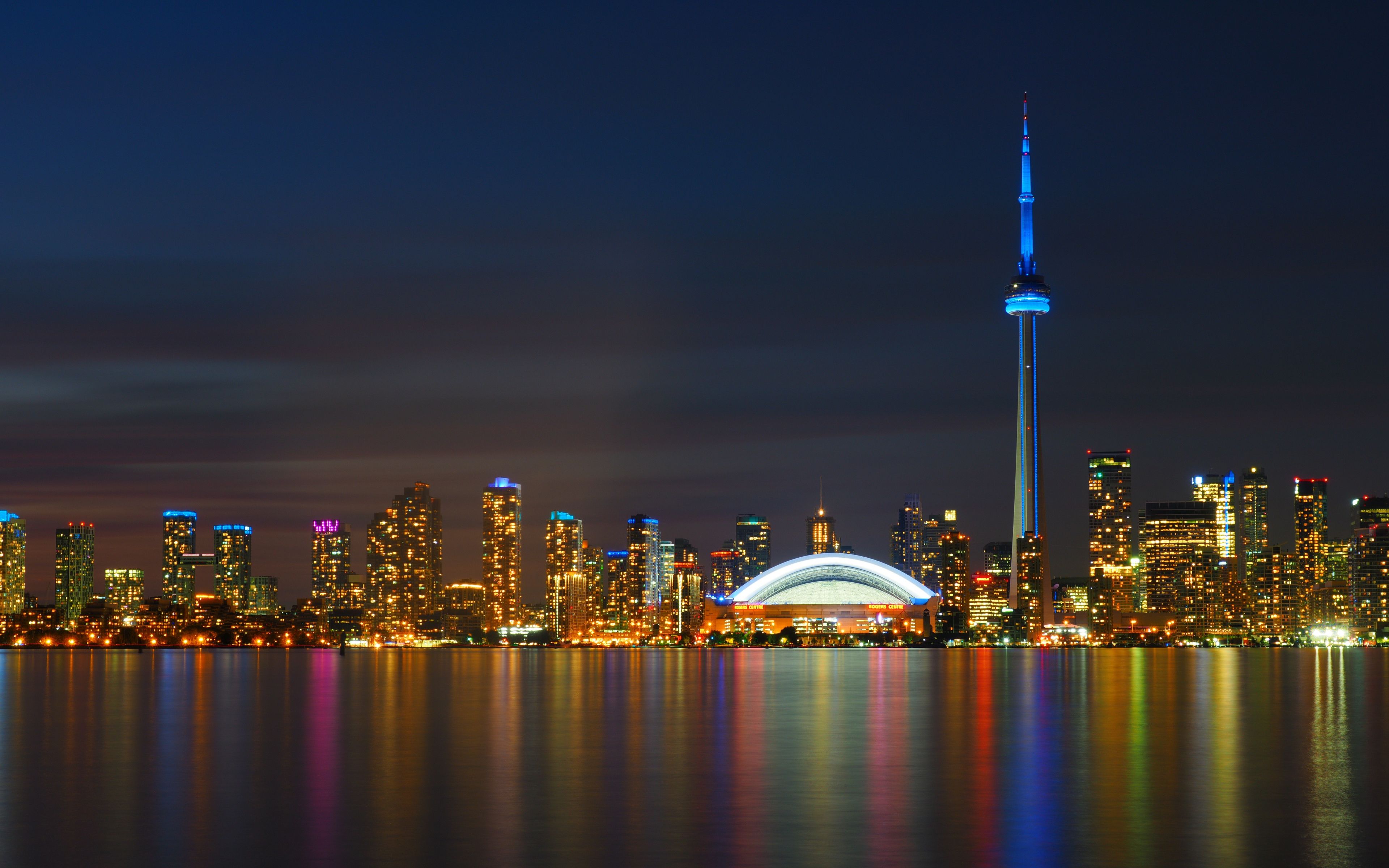 Download wallpaper Toronto, 4k, CN Tower, nightscapes, panorama, skyscrapers, Canada for desktop with resolution 3840x2400. High Quality HD picture wallpaper