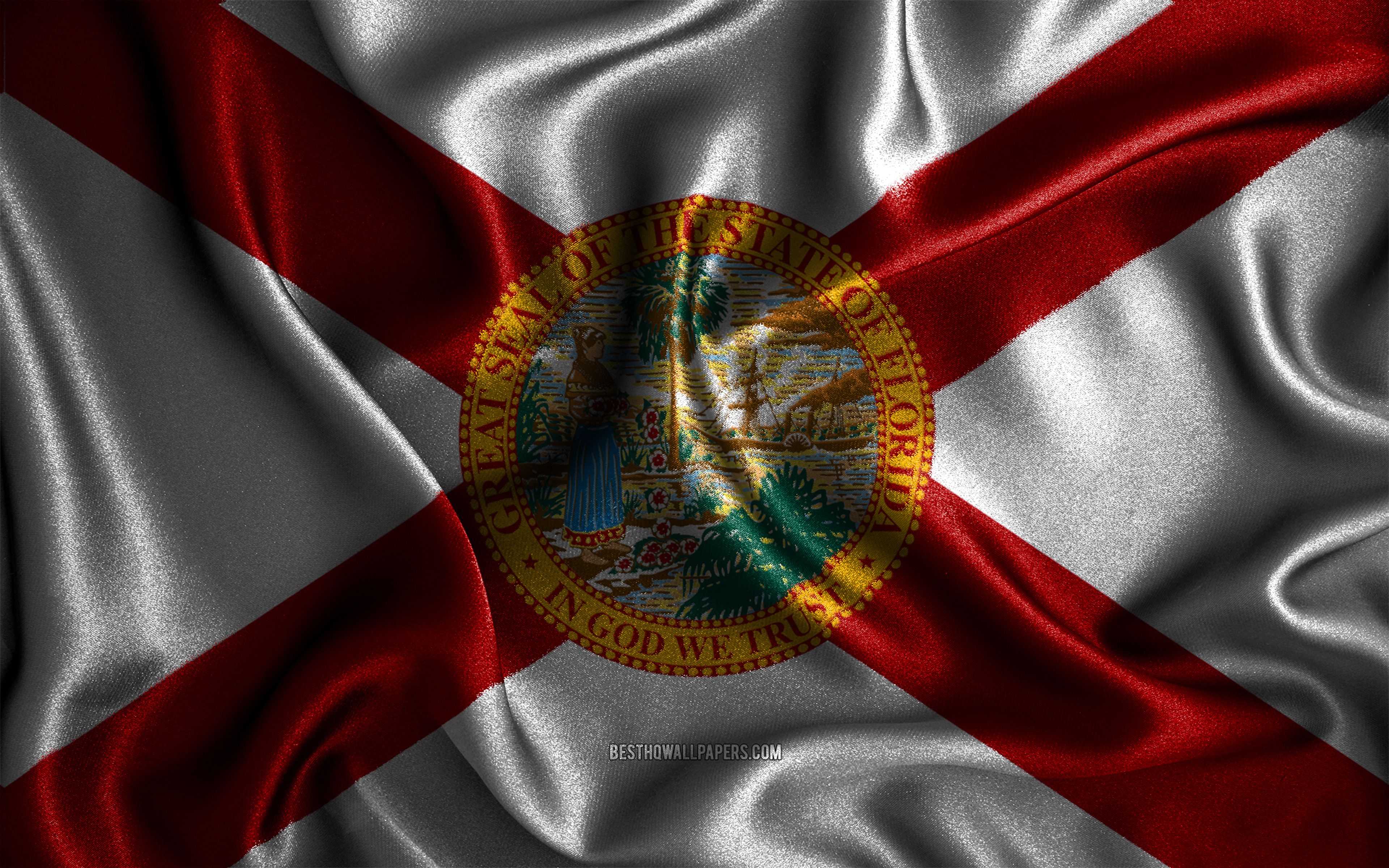 Download wallpaper Florida flag, 4k, silk wavy flags, american states, USA, Flag of Florida, fabric flags, 3D art, Florida, United States of America, Florida 3D flag, US states for desktop with resolution