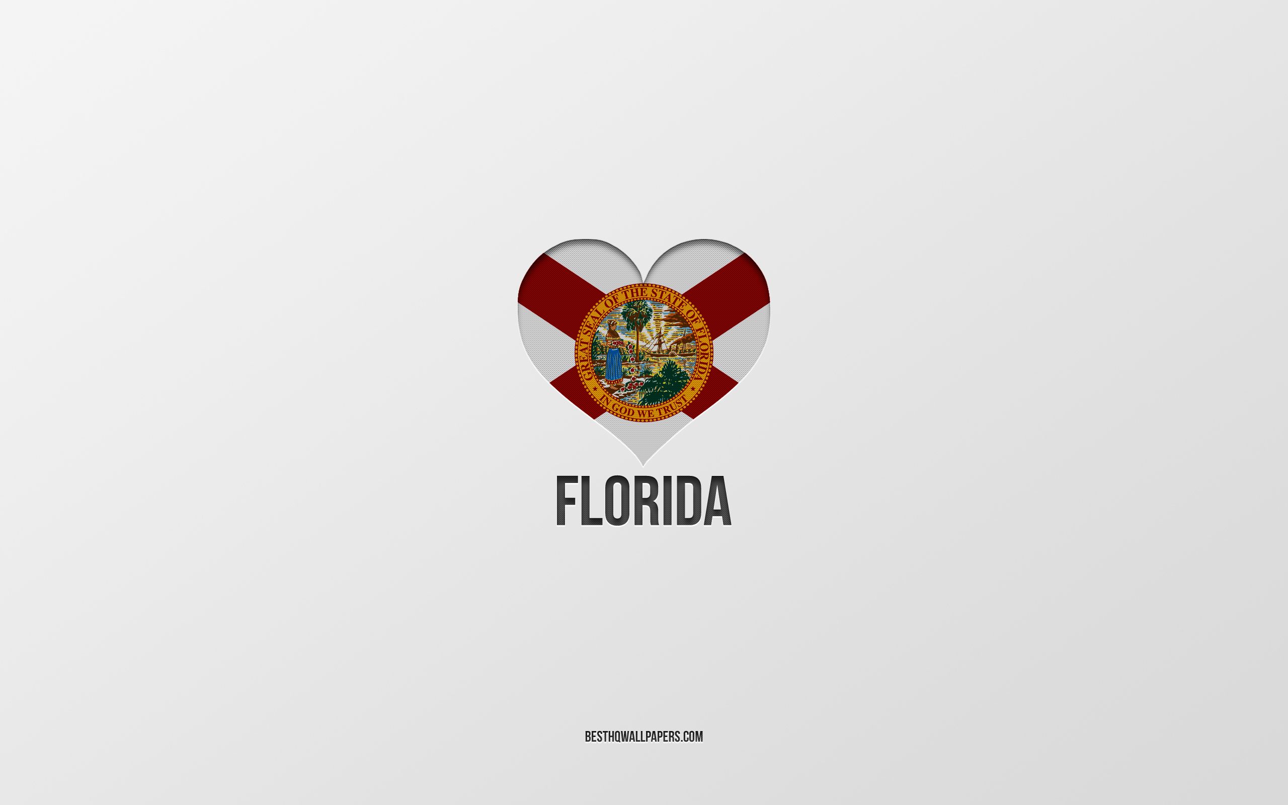 Download wallpaper I Love Florida, American States, gray background, Florida State, USA, Florida flag heart, favorite cities, Love Florida for desktop with resolution 2560x1600. High Quality HD picture wallpaper