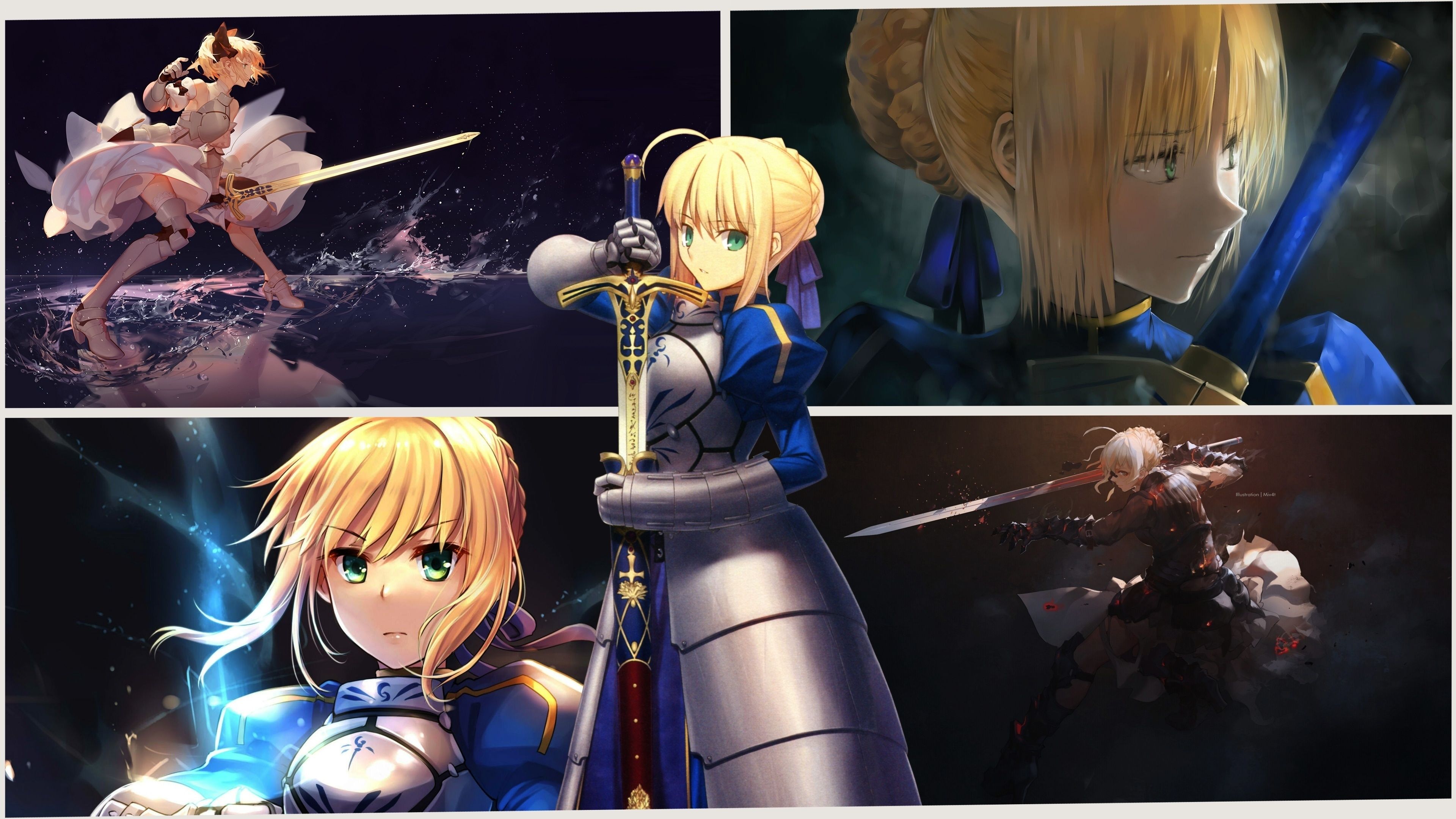 Download 3840x2400 Wallpaper Collage, Saber Alter, Angry, Anime Girl, Fate Stay Night, 4k, Ultra HD 16: Widescreen, 3840x2400 HD Image, Background, 6164