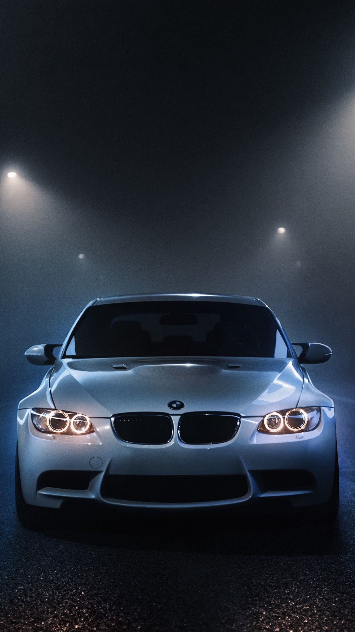 BMW M3 4K Wallpaper, White Cars, Dark Background, Night Time, Street Lights, Foggy Night, Black Dark