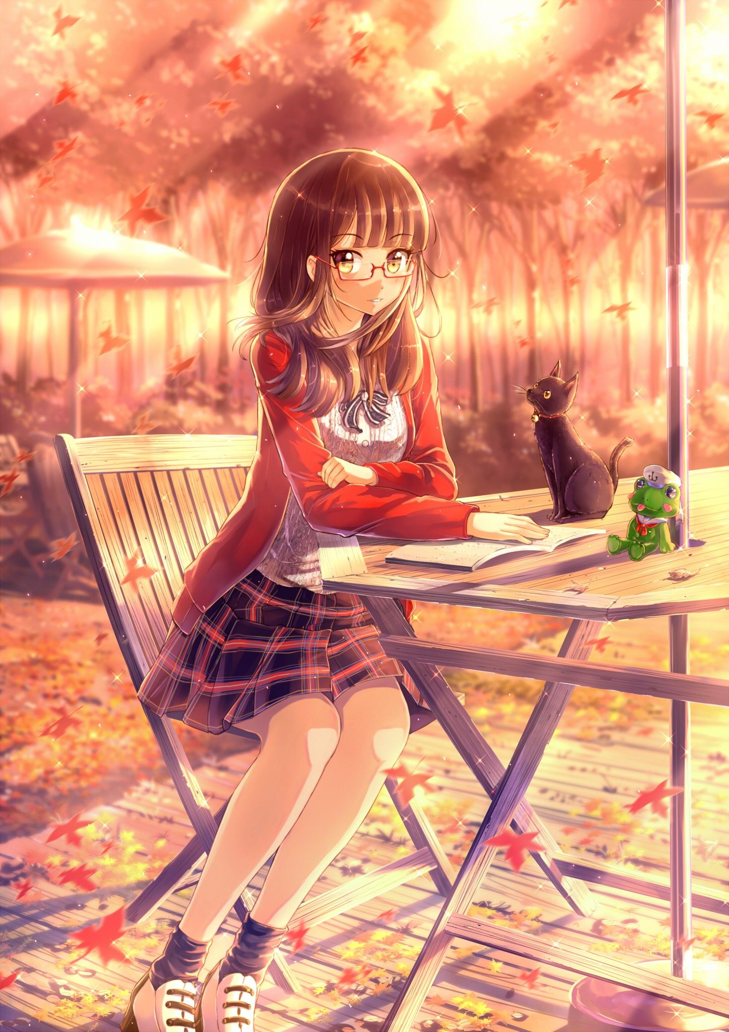 Wallpaper, illustration, cat, long hair, anime girls, original characters, screenshot 1446x2046