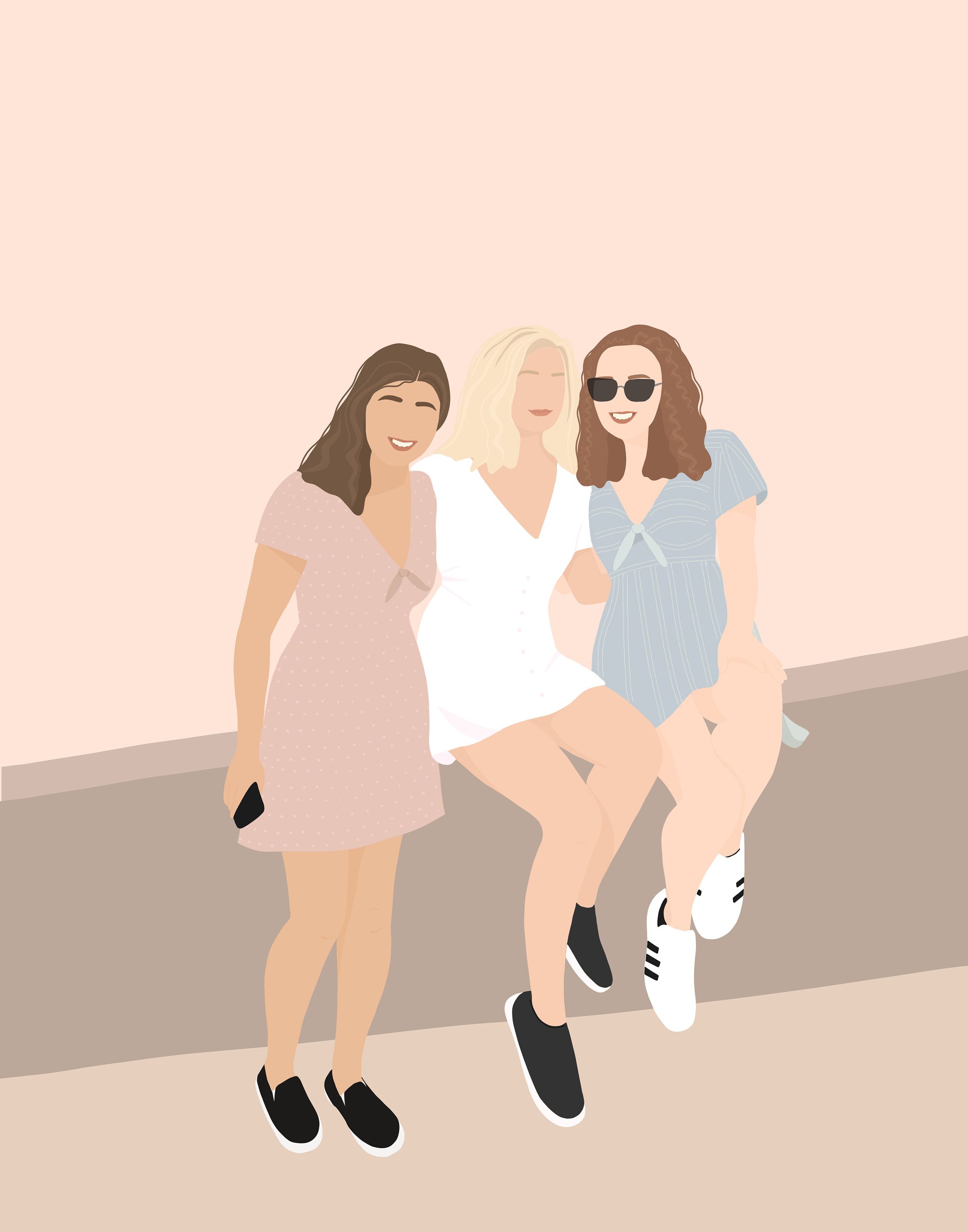 Custom 3 person portrait Illustration ∙ Family ∙ Friends ∙ Graduation. Friends illustration, Illustration art girl, Best friend drawings