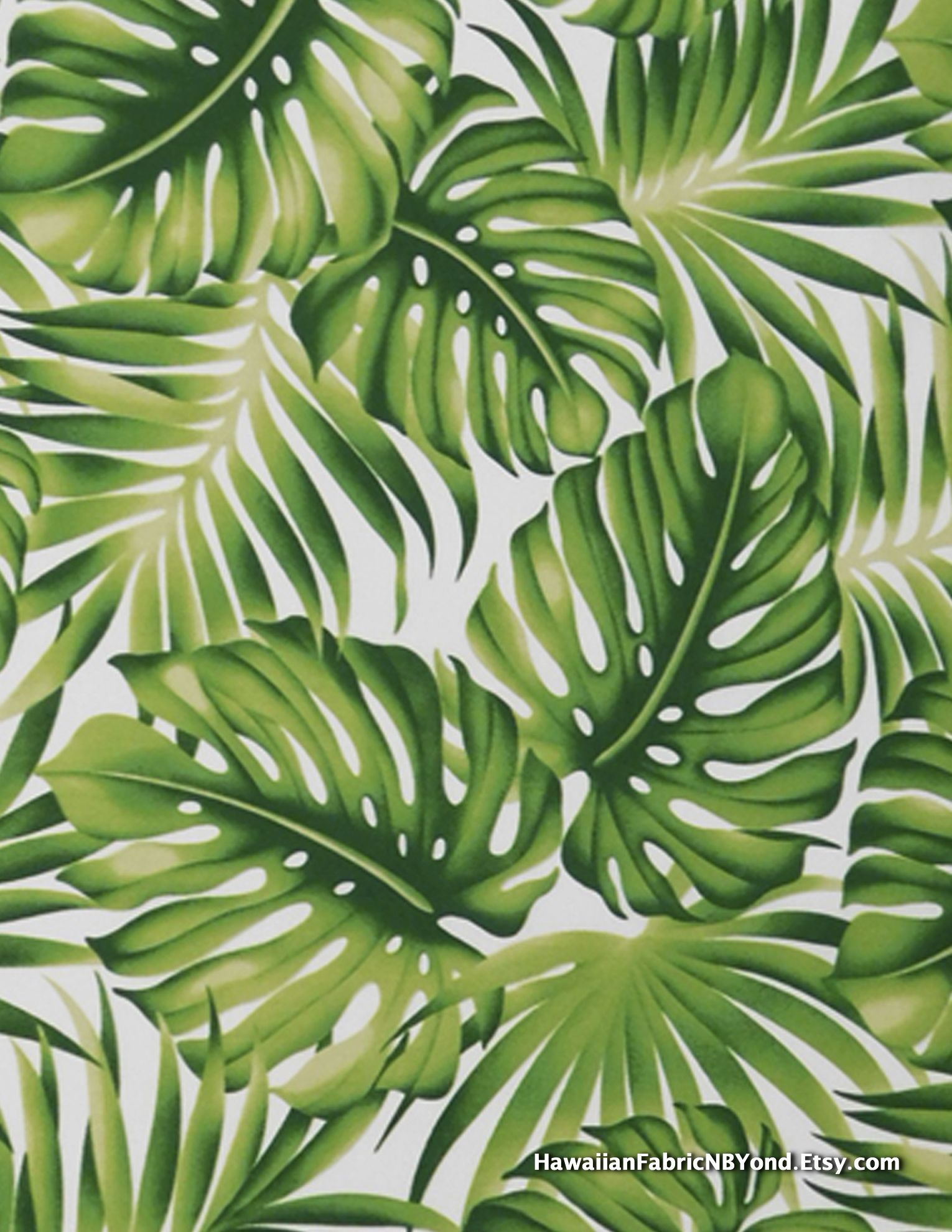 Tropical fabric: monstera leaves and palm fronds. By HawaiianFabricNBYond a shop at Etsy.com. Tropical art print, Tropical art, Plant wallpaper