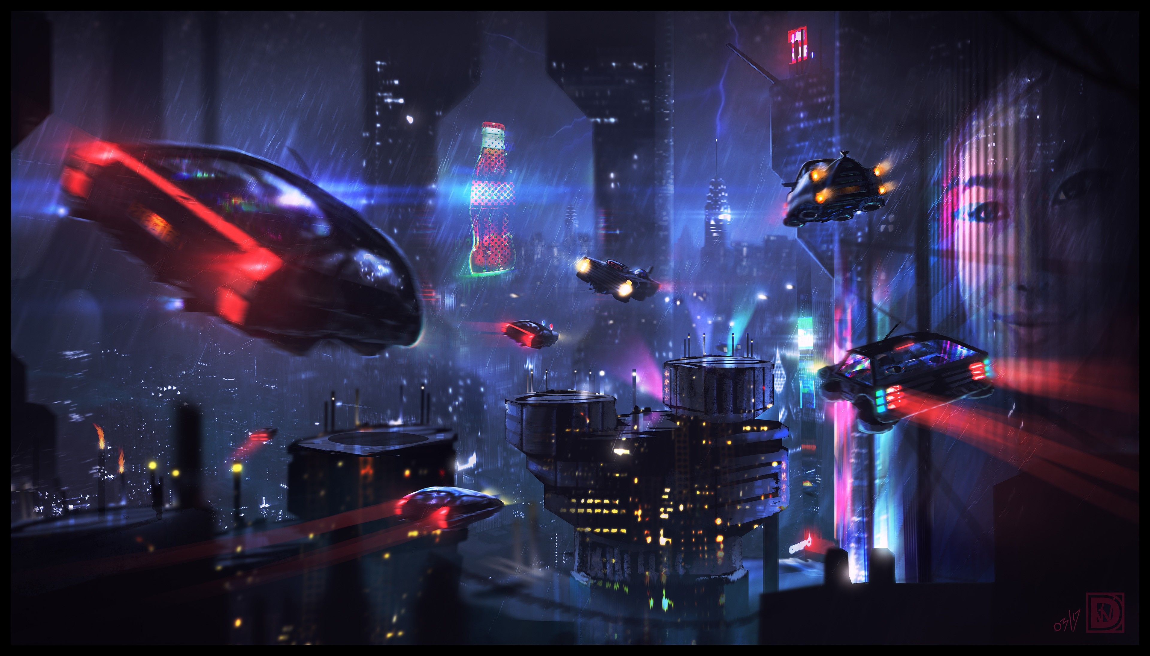 Science Fiction City Rain Wallpaper:3840x2193