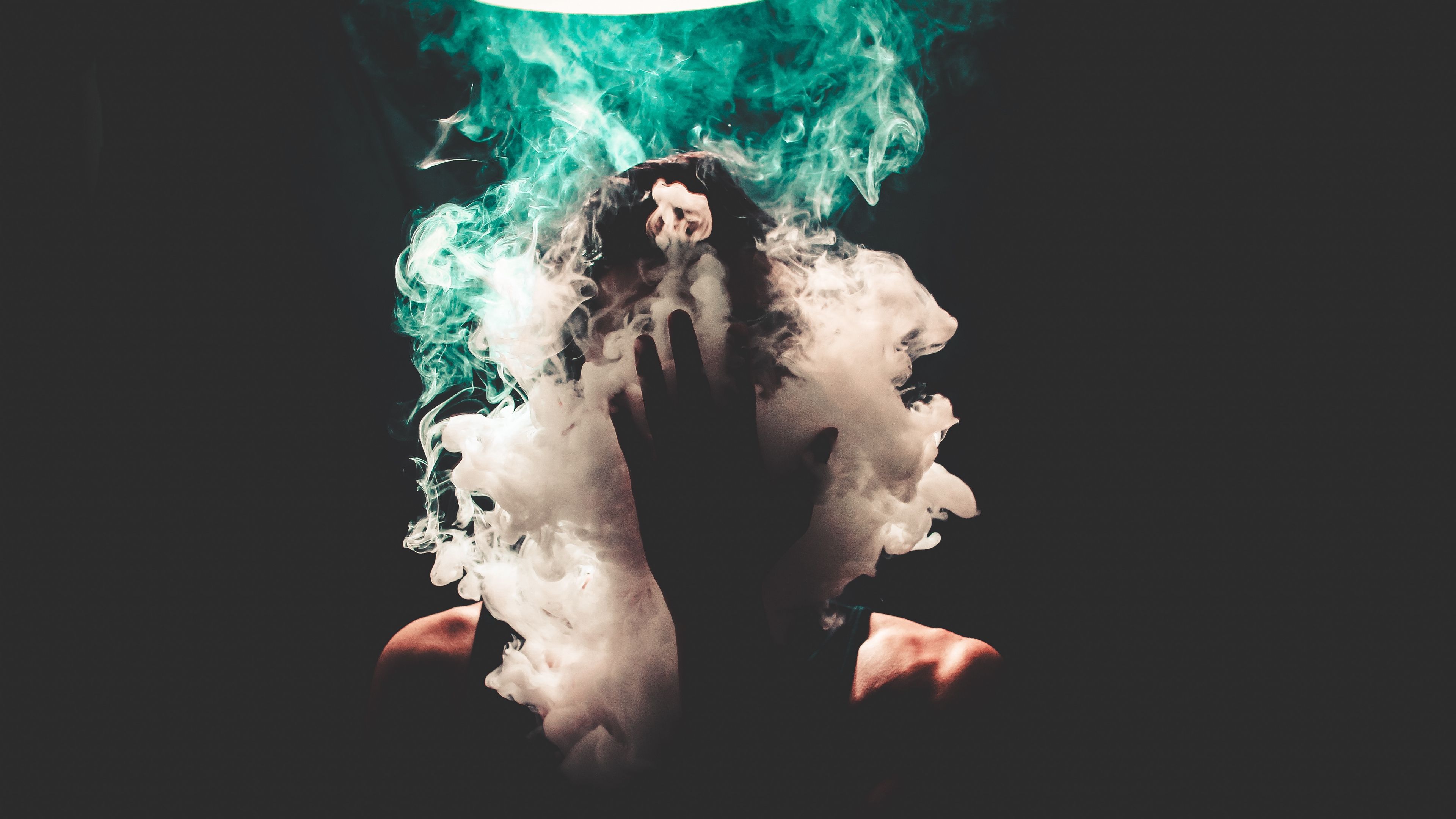 Wallpaper 4k smoke, hand, face, dark 4k Face, hand, Smoke