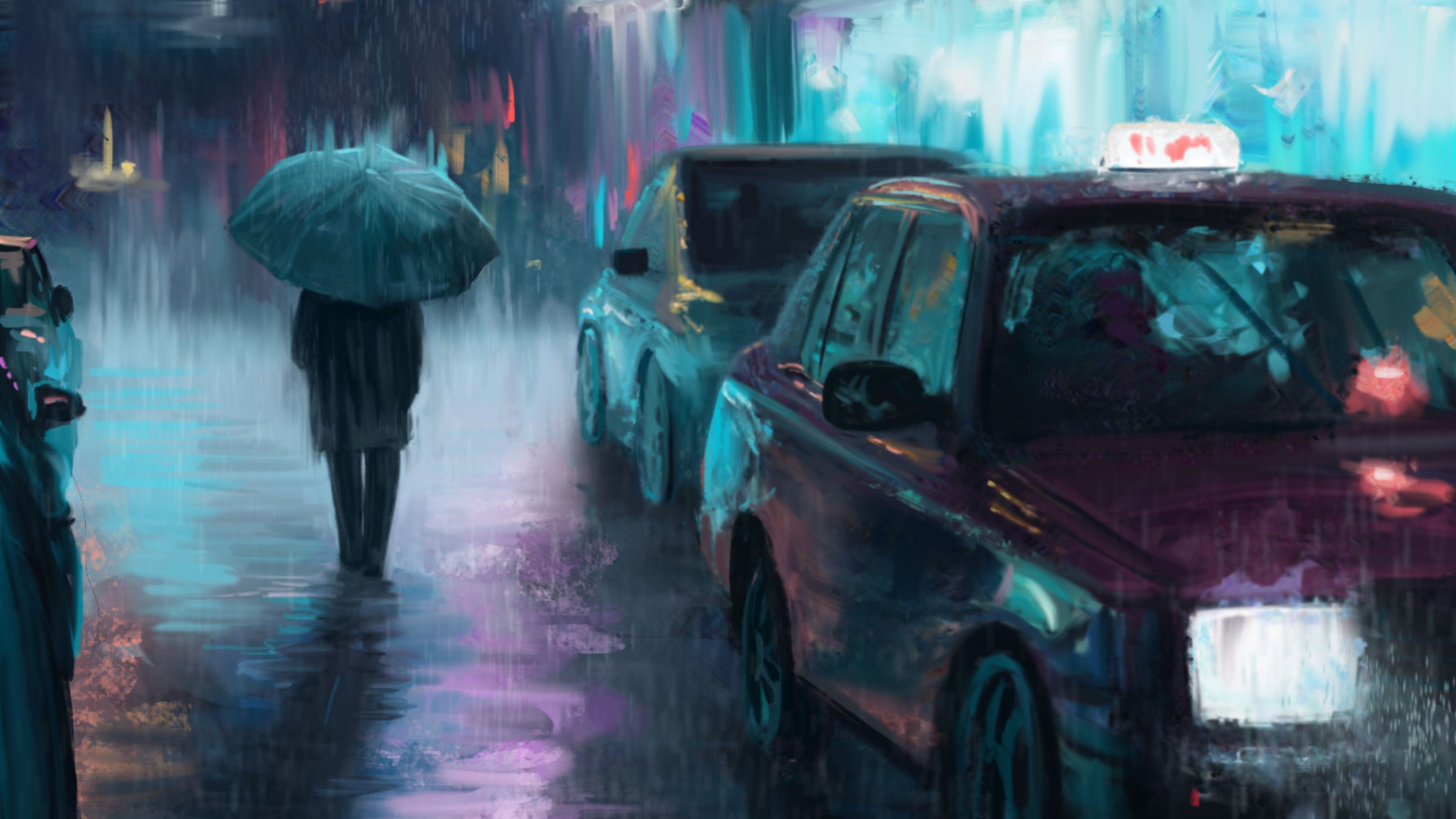 Night City Rain Art, HD Artist, 4k Wallpaper, Image, Background, Photo and Picture