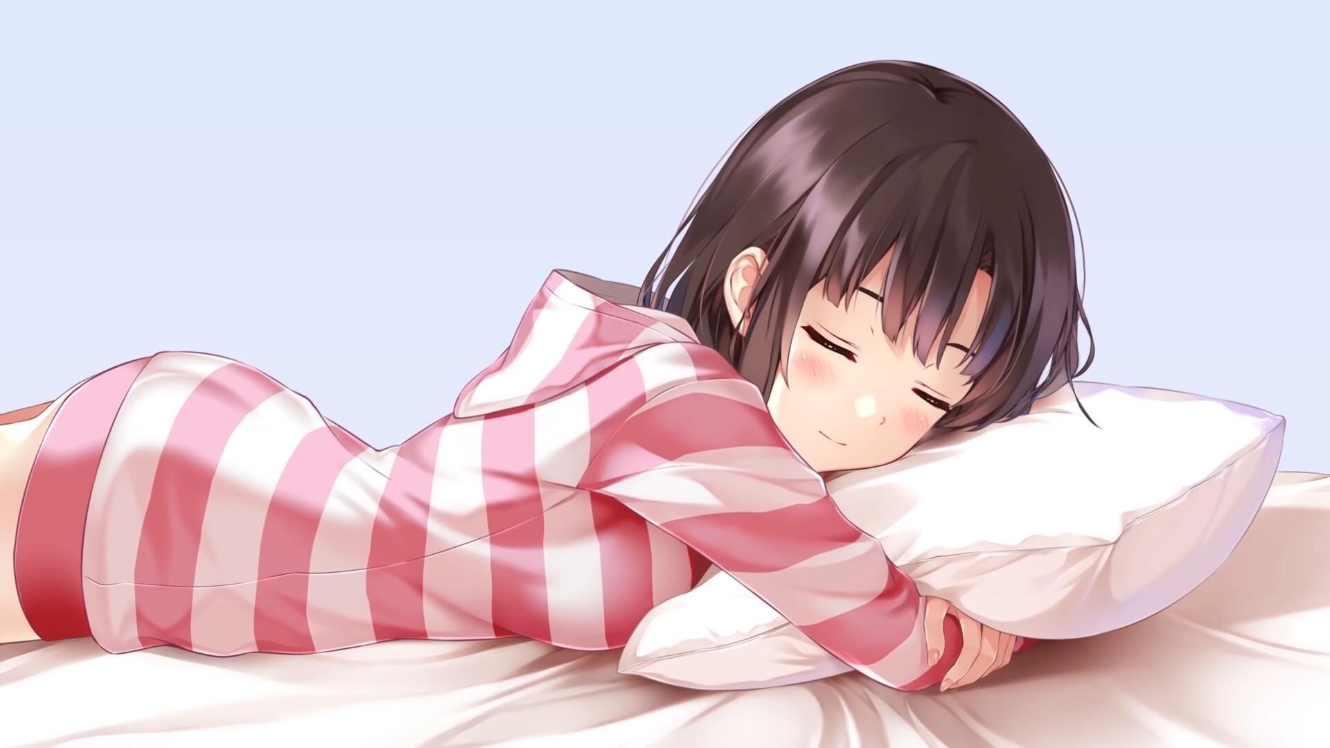 anime sleeping girl sleepinggirl brownhair face  Anime Girl Sleeping  Face HD Png Download  Transparent Png Image  PNGitem