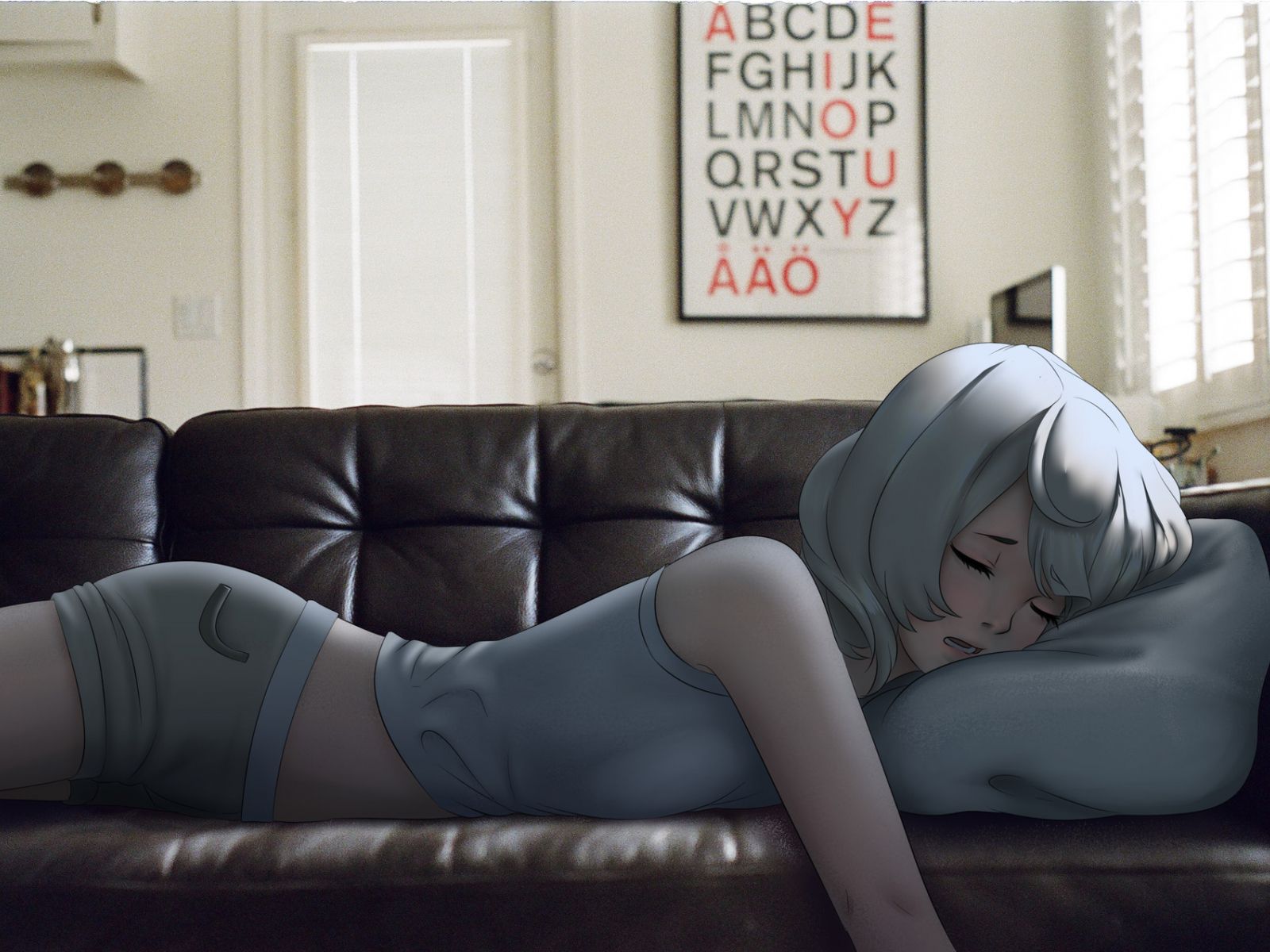 Desktop Wallpaper Anime Girl Sleeping, Sofa, HD Image, Picture, Background, Pb8t8h