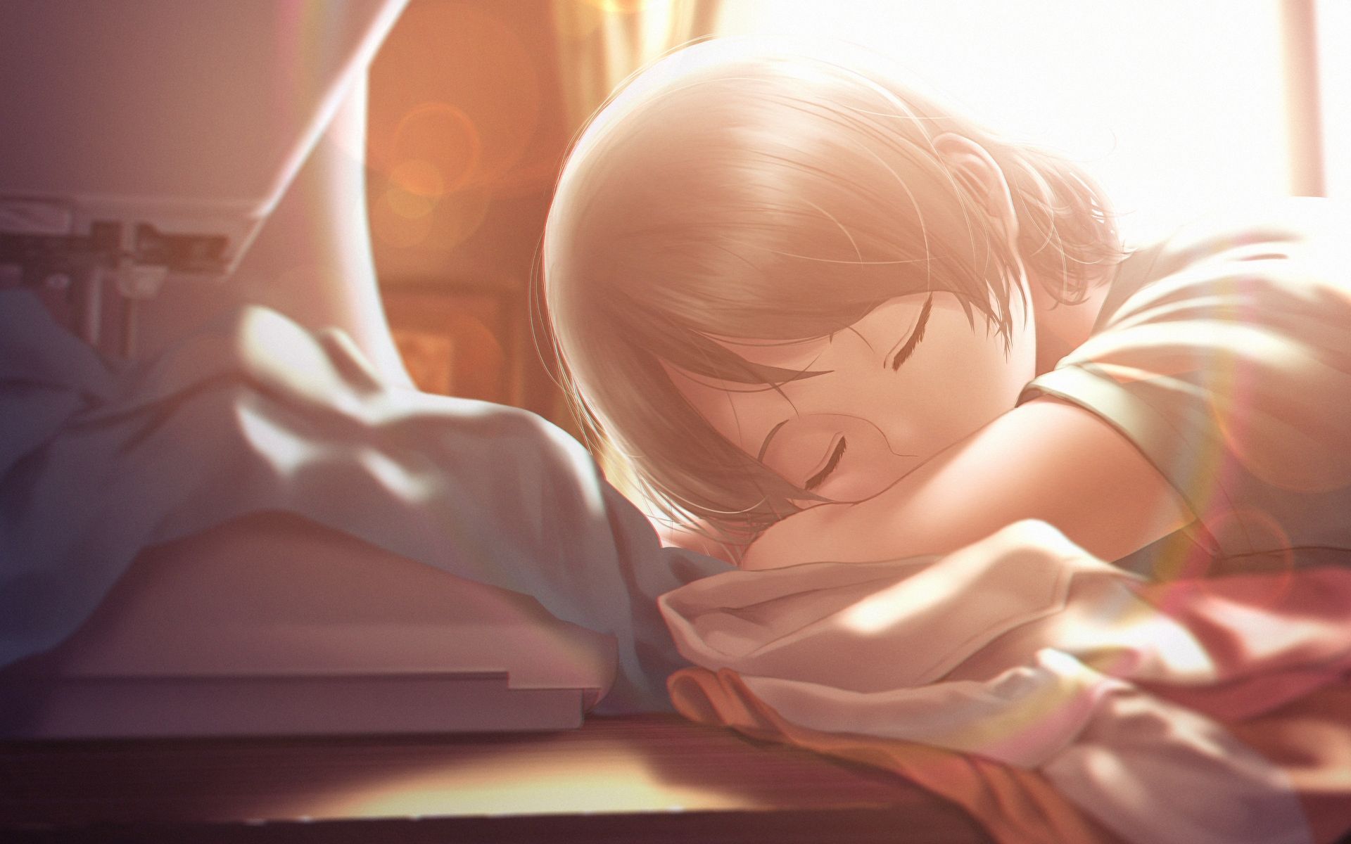 Desktop Wallpaper Watanabe You, Anime Girl, Sleeping, HD Image, Picture, Background, Umszhc