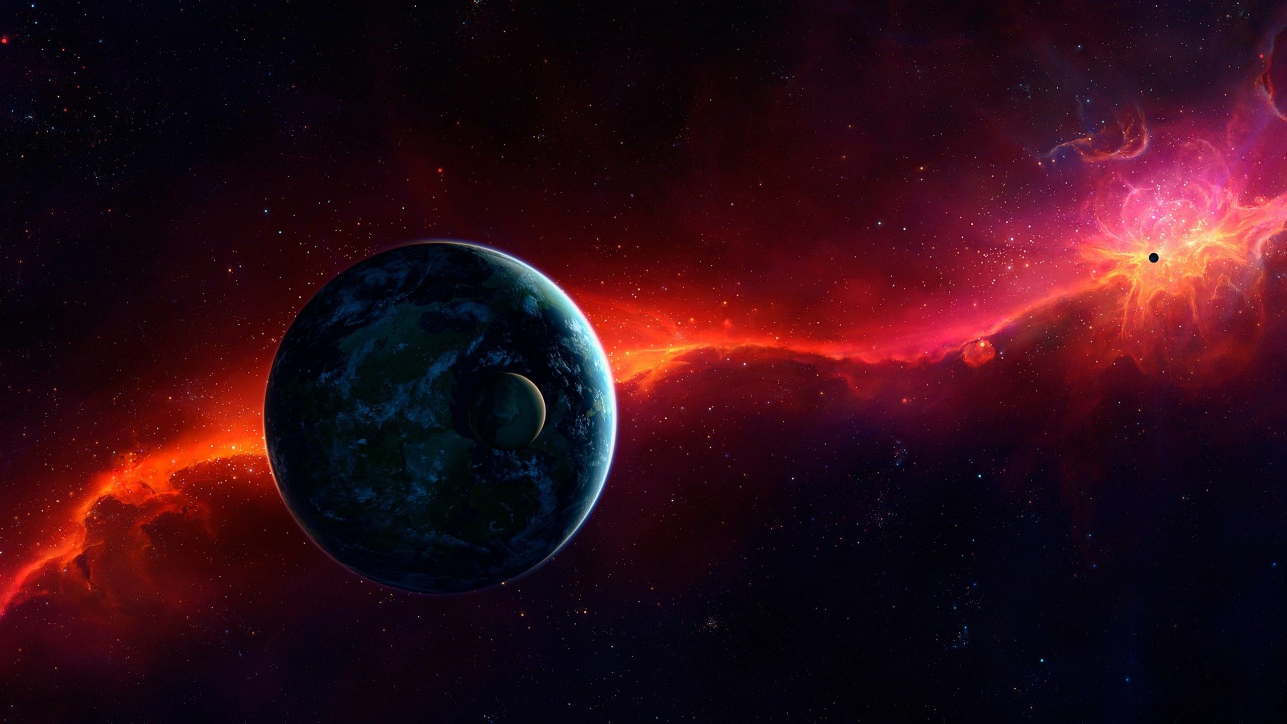 Earth, Galaxy, Red Nebula, Cosmos 2160 X 1080