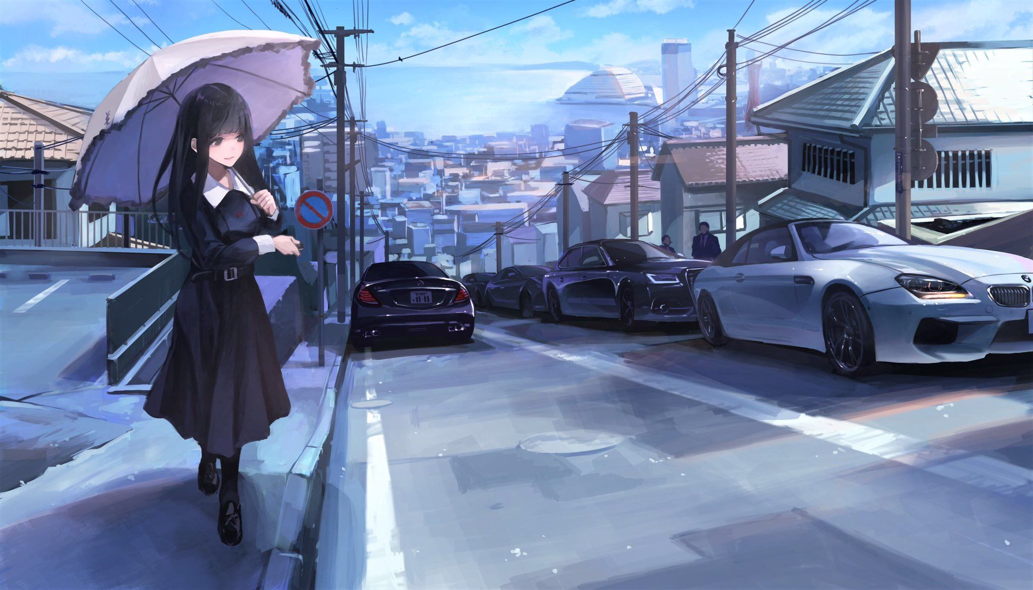Small dump of anime girls (and boy) with cars wallpaper