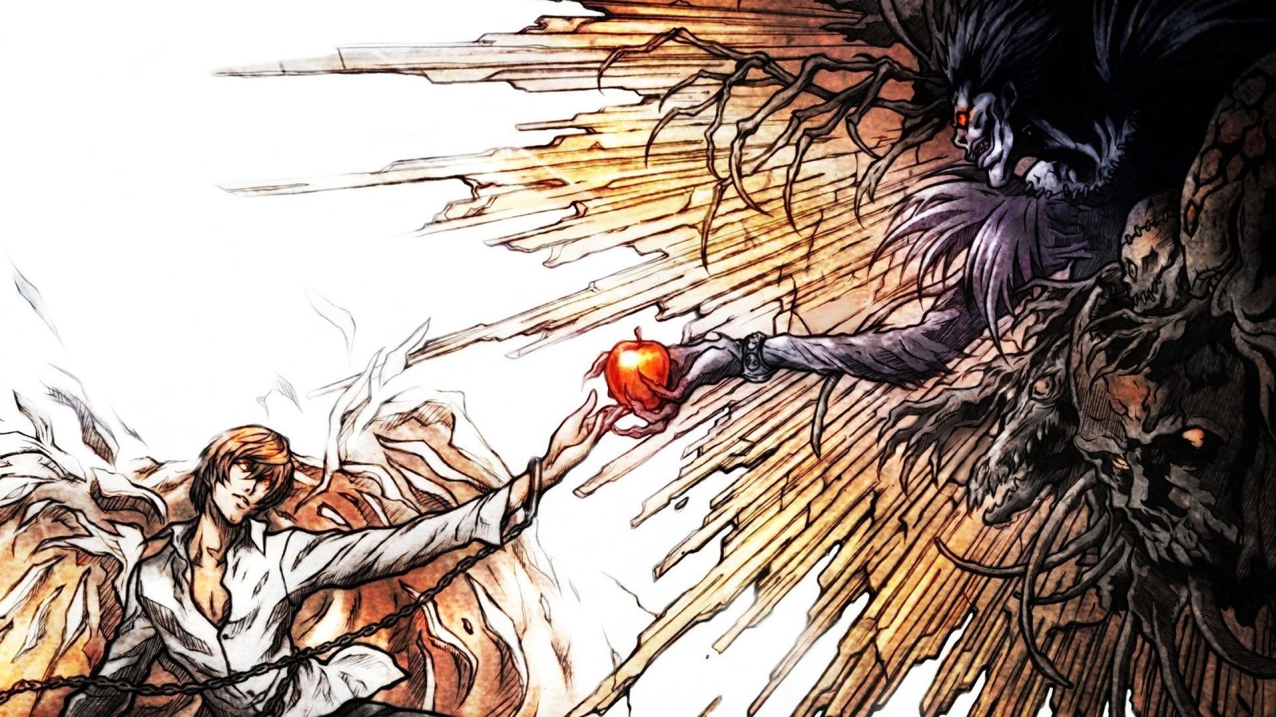 death note light yagami ryuk the creation of adam parody anime wallpaper