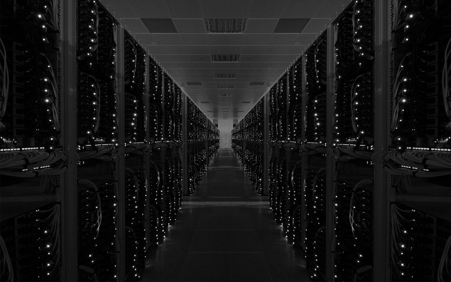 Wallpaper, night, architecture, reflection, symmetry, atmosphere, metropolis, server, midnight, structure, data center, light, line, darkness, 1920x1200 px, black and white, monochrome photography 1920x1200