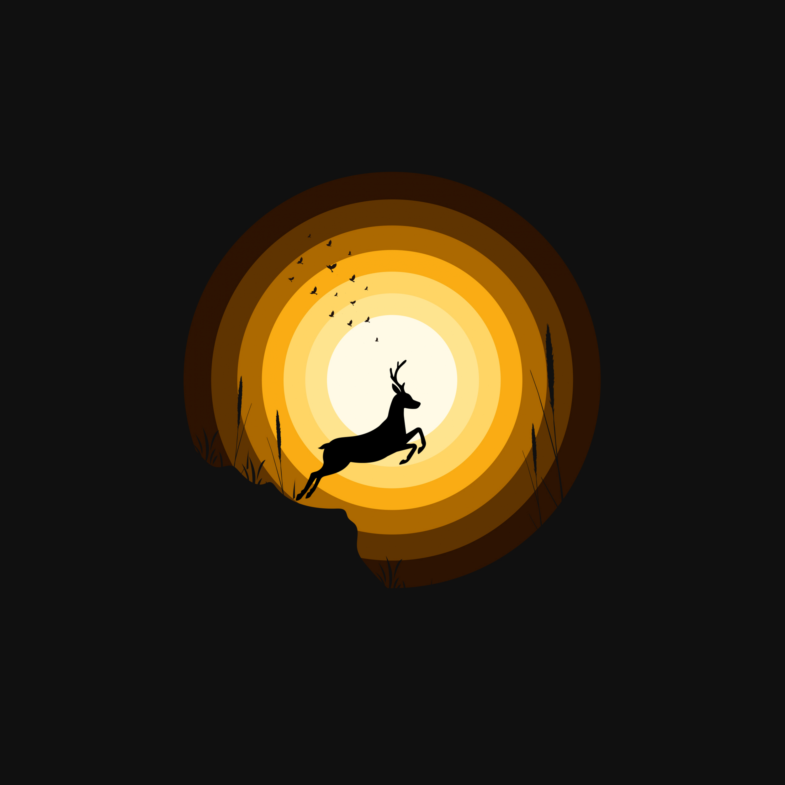 Deer 4K Wallpaper, Silhouette, Sun, Dark Background, Black Dark
