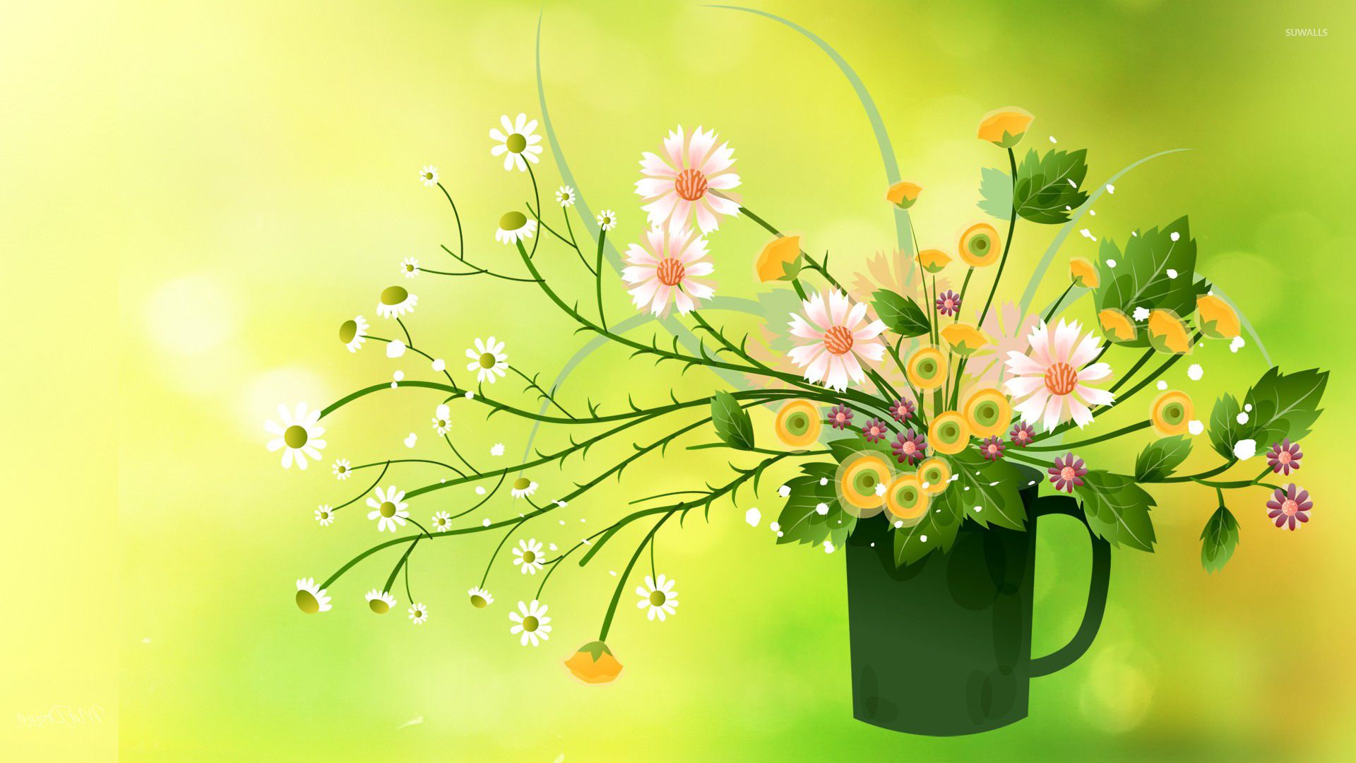 Summer bouquet in a mug wallpaper Art wallpaper