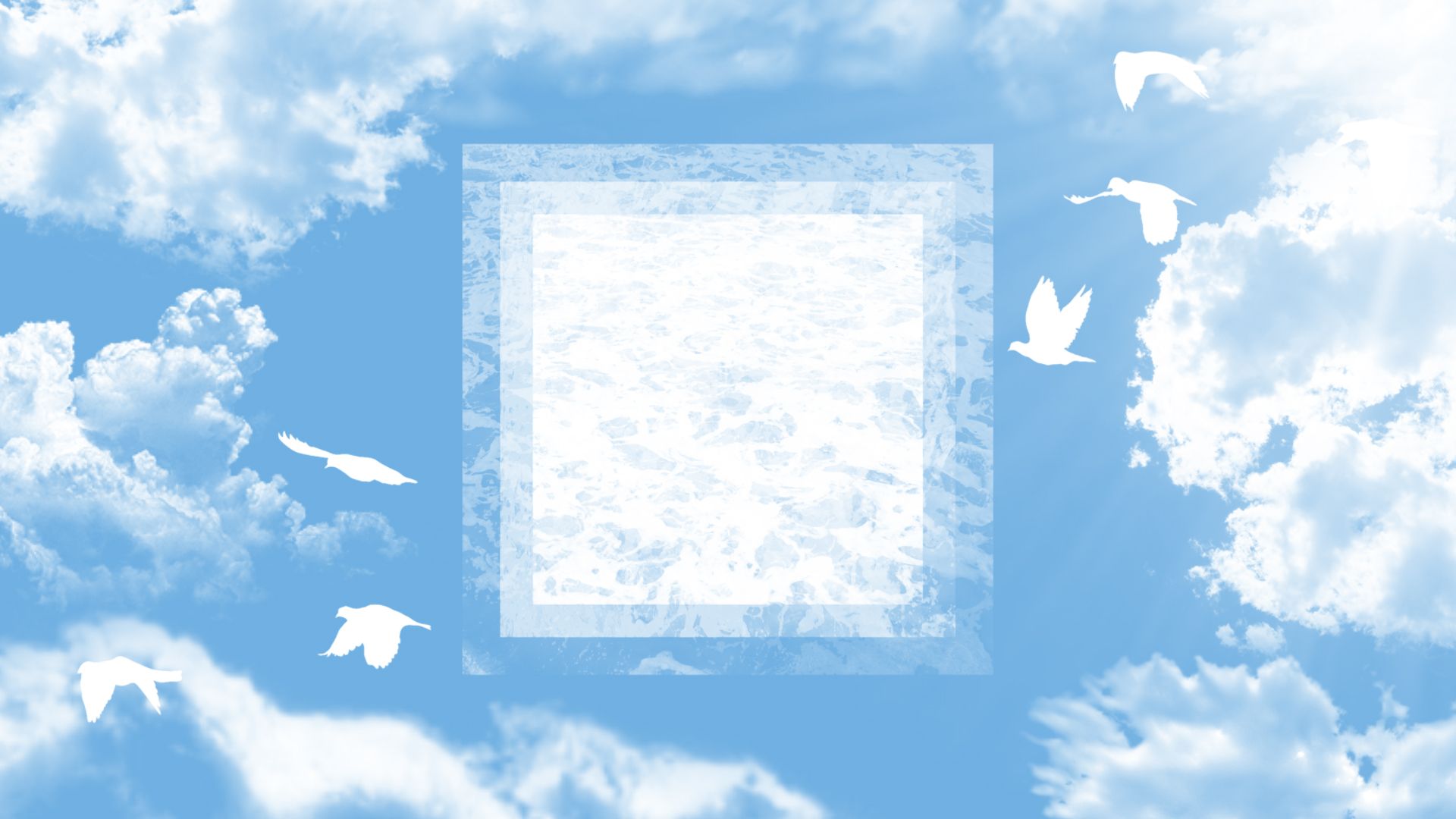 Wallpaper, sky, blue, clouds, water, birds, sun rays, digital art, summer 1920x1080